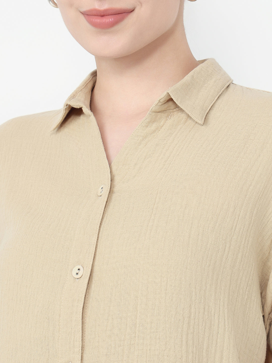Women Oatmilk Crop Slim Shirt