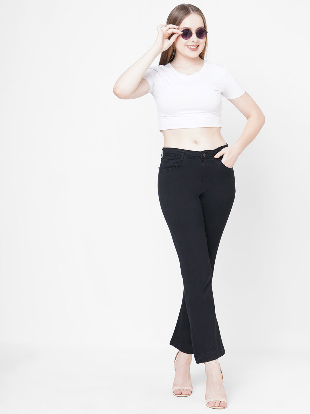 Women Black High-Rise Mini Flare Jeans