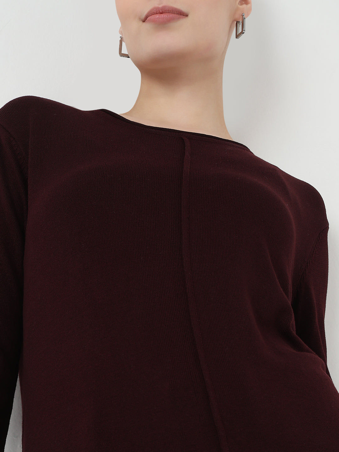 Women Wine Slim Fit Flat Knit