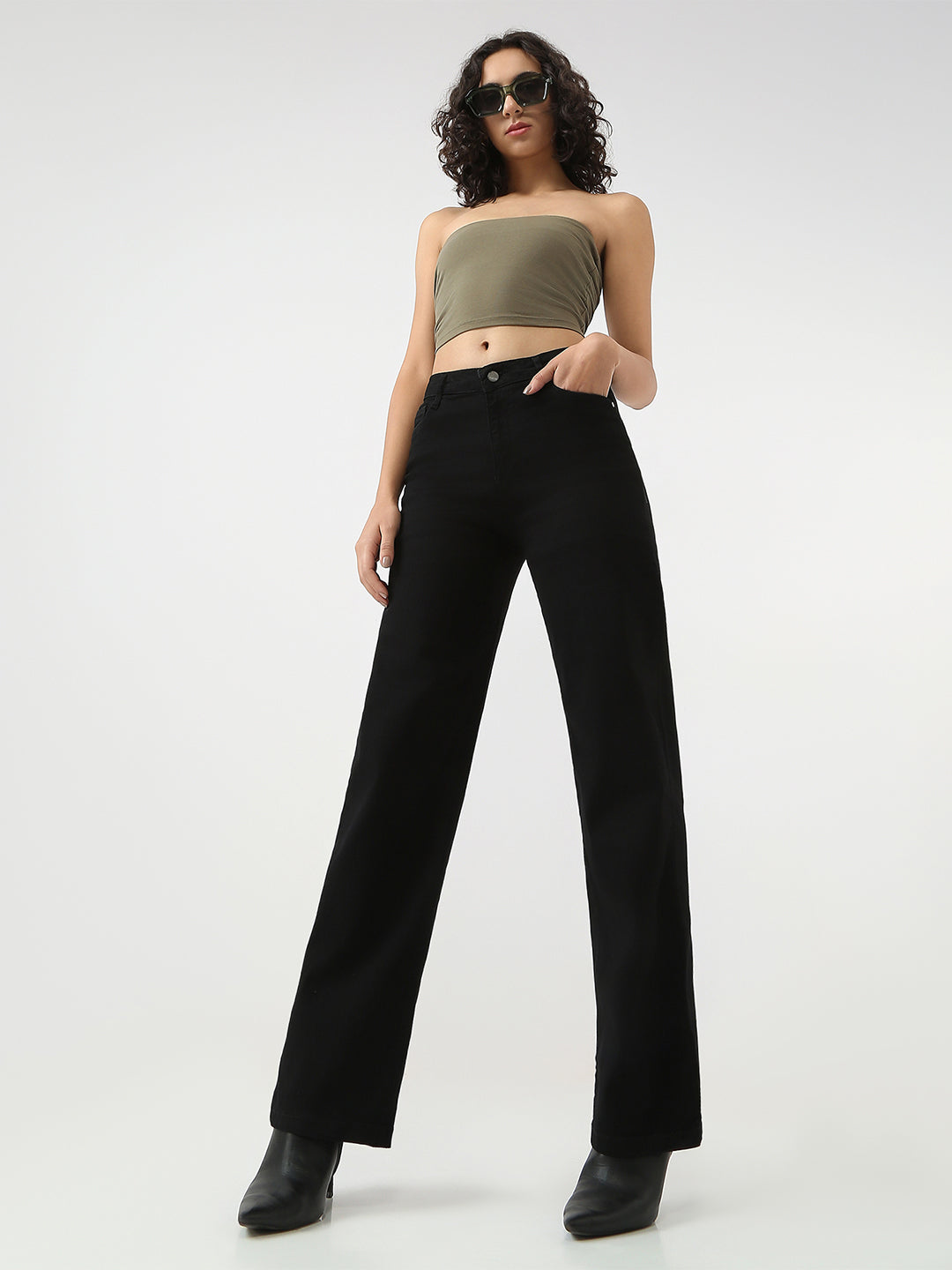 Women Black High-Rise Straight Fit Jeans