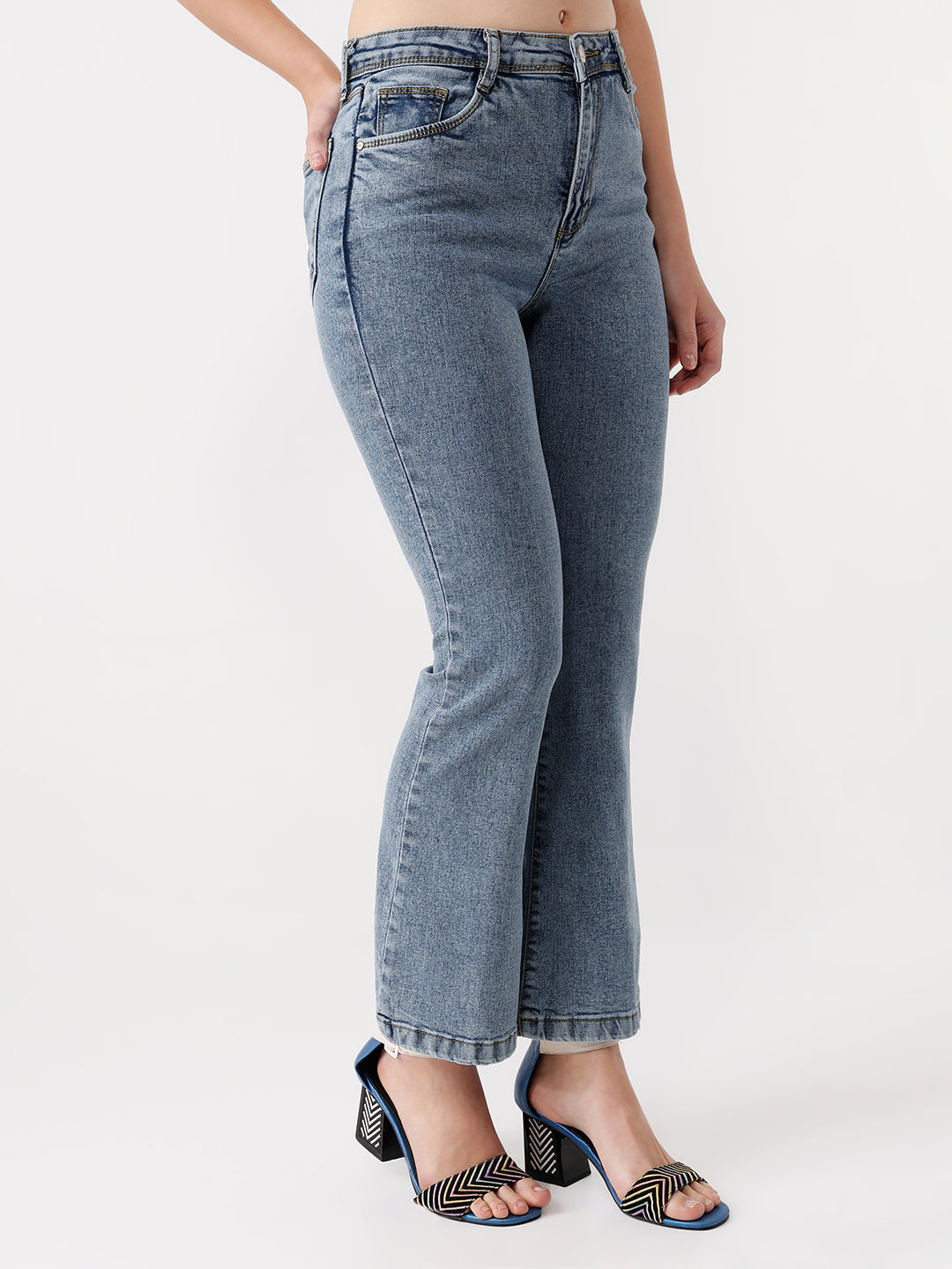 Women Light Blue High-Rise Flare Jeans