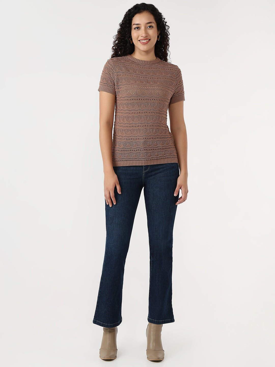 Women Chocolate Malt Slim Flat Knit Top