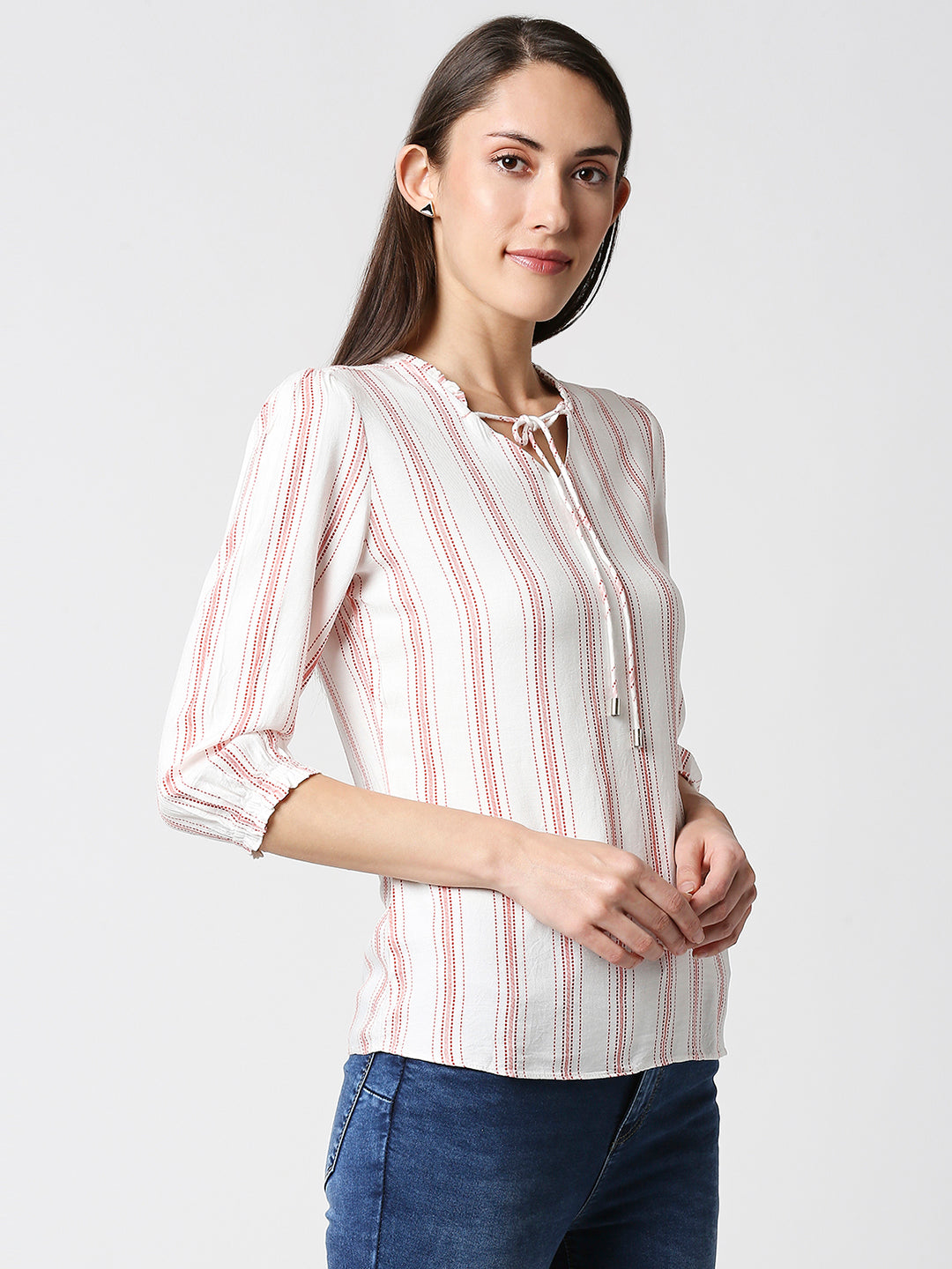 Women Red/White Stripe Top