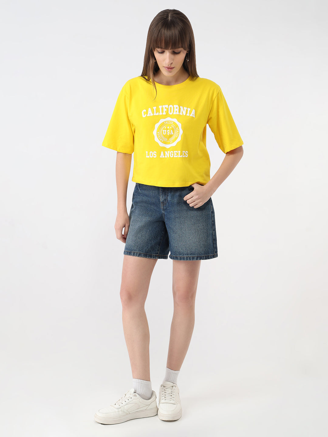 Women Golden Sunset Slim Crop T-Shirt