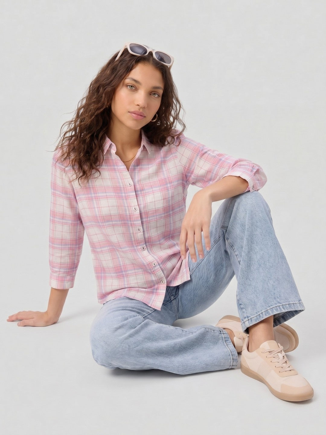 Women Pink/White Checked Shirt