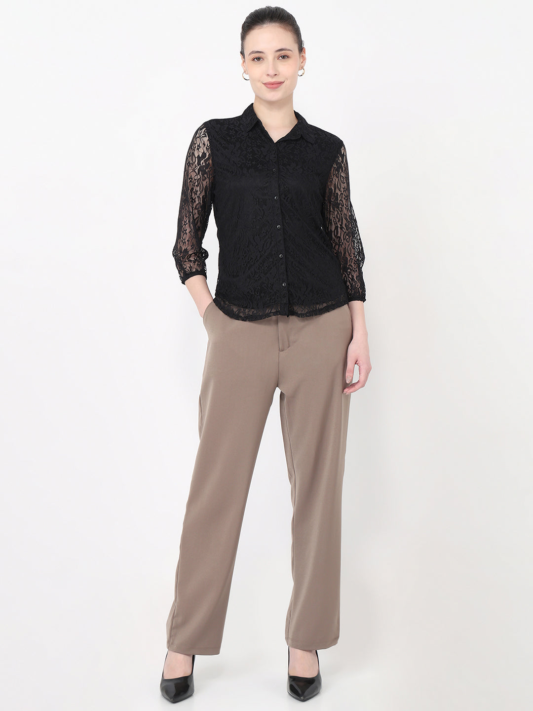Women Black Slim Fit Shirt