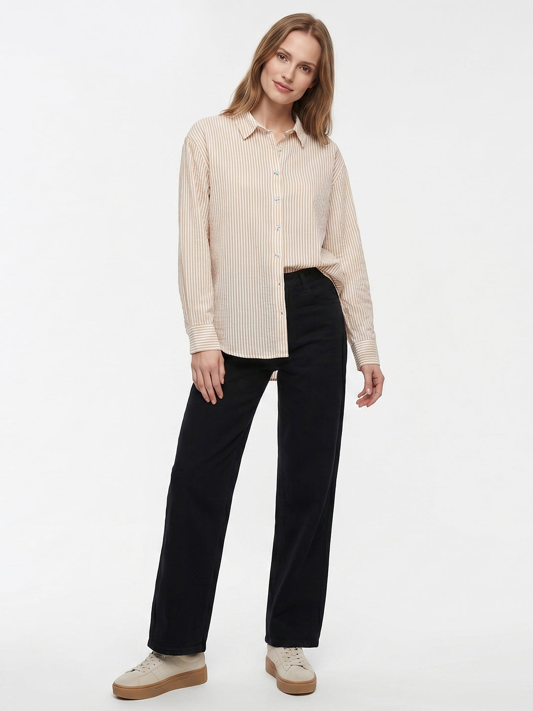 Women Beige/White Oversize Shirt