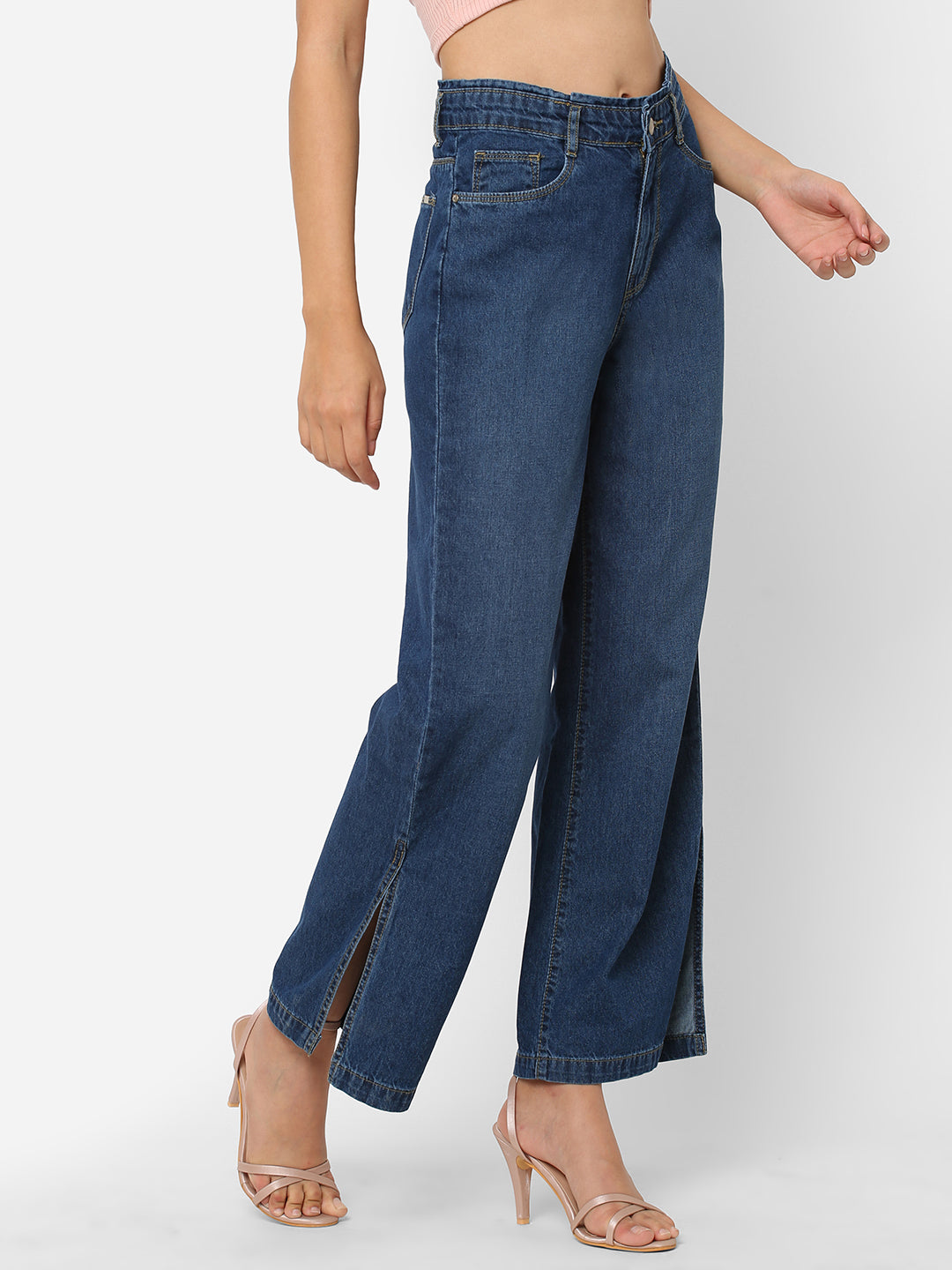 Women Blue High-Rise Wide Leg Jeans