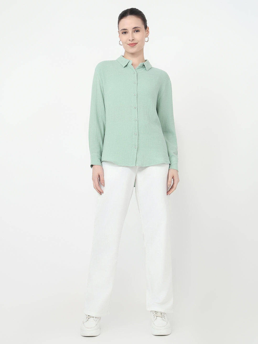 Women Mint Slim Fit Oversized Shirt