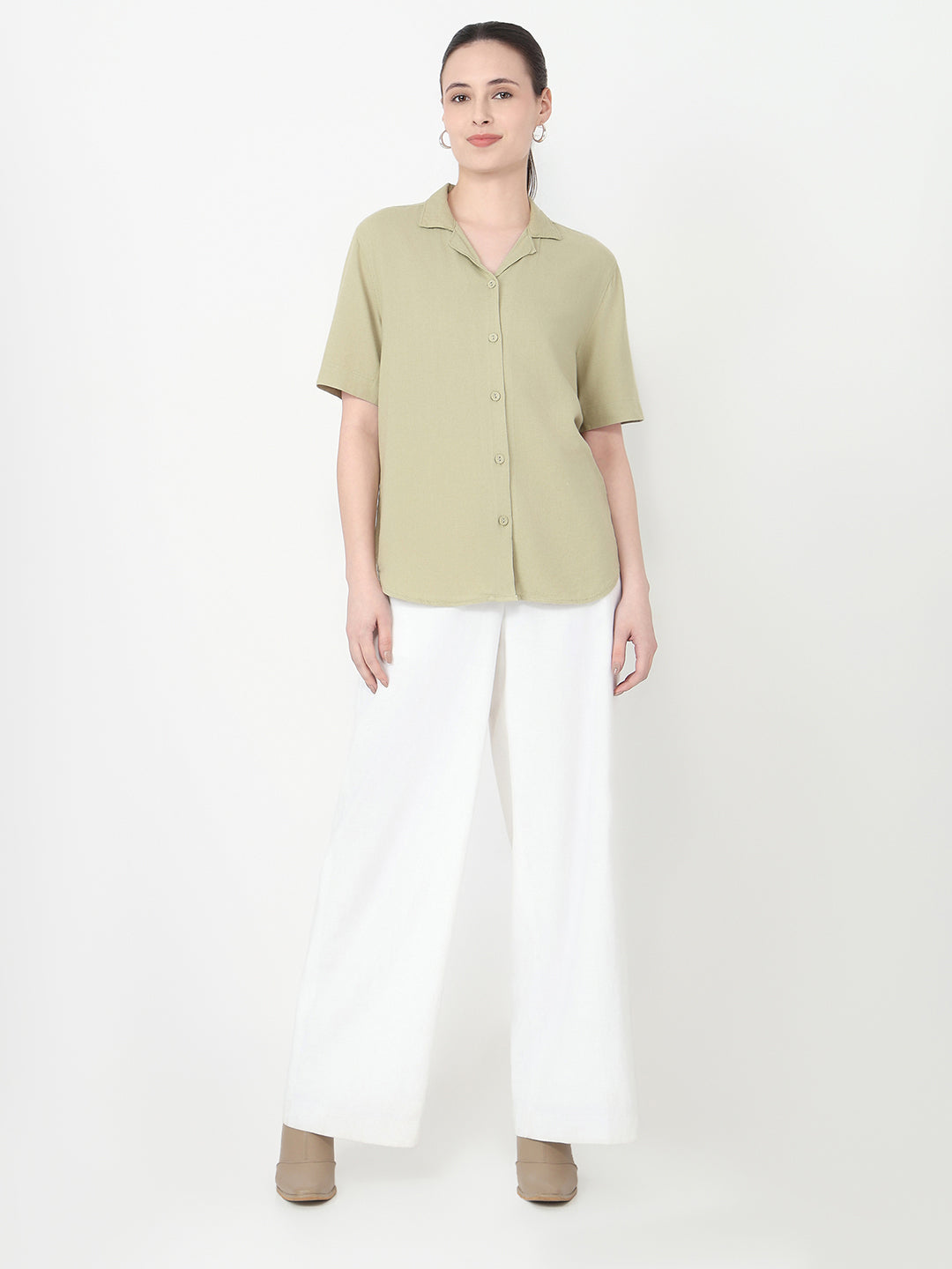 Women Light Olive Slim Fit Shirt