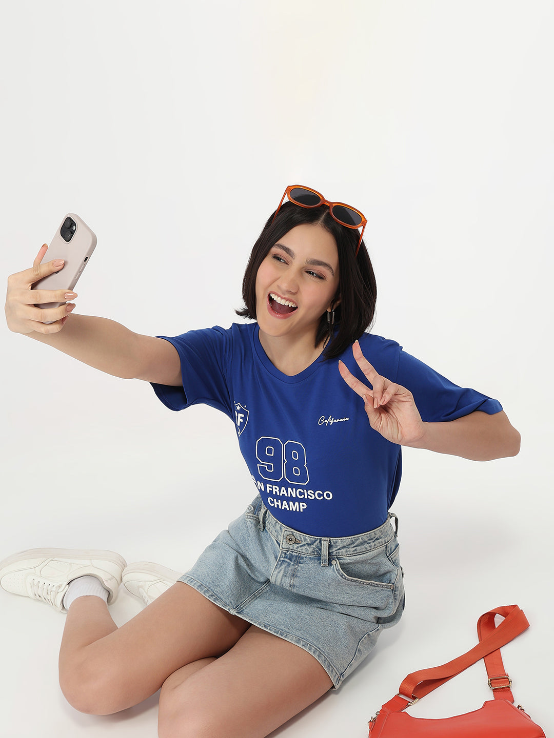 Women Electric Blue Slim Fit Boxy T-Shirt