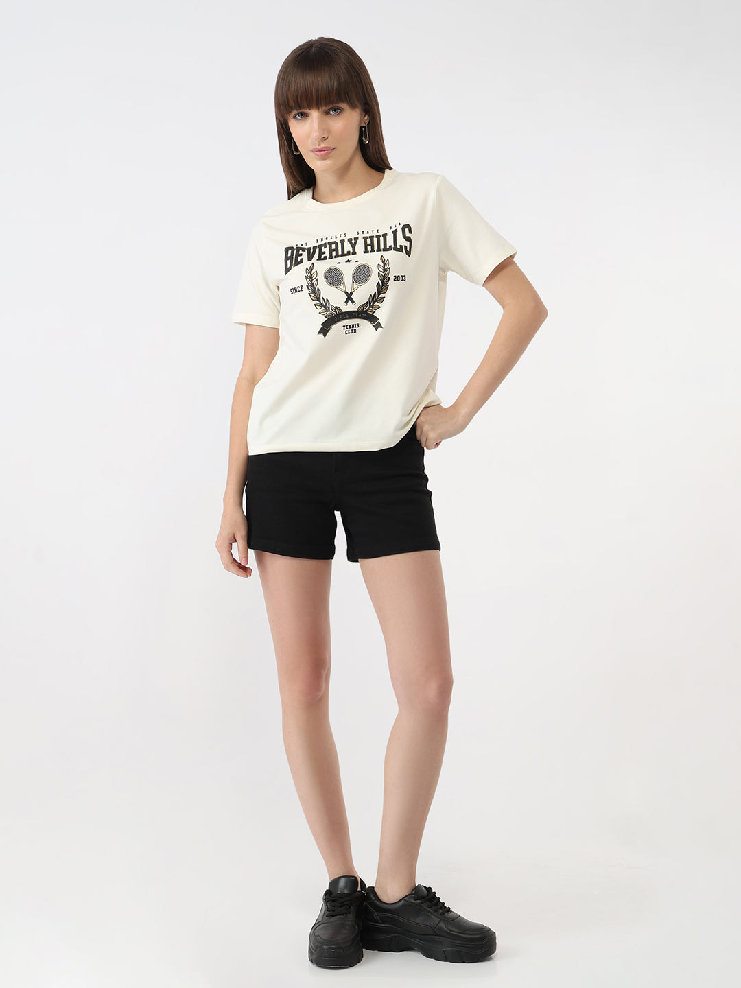 Women Ivory Slim Graphic T-Shirt