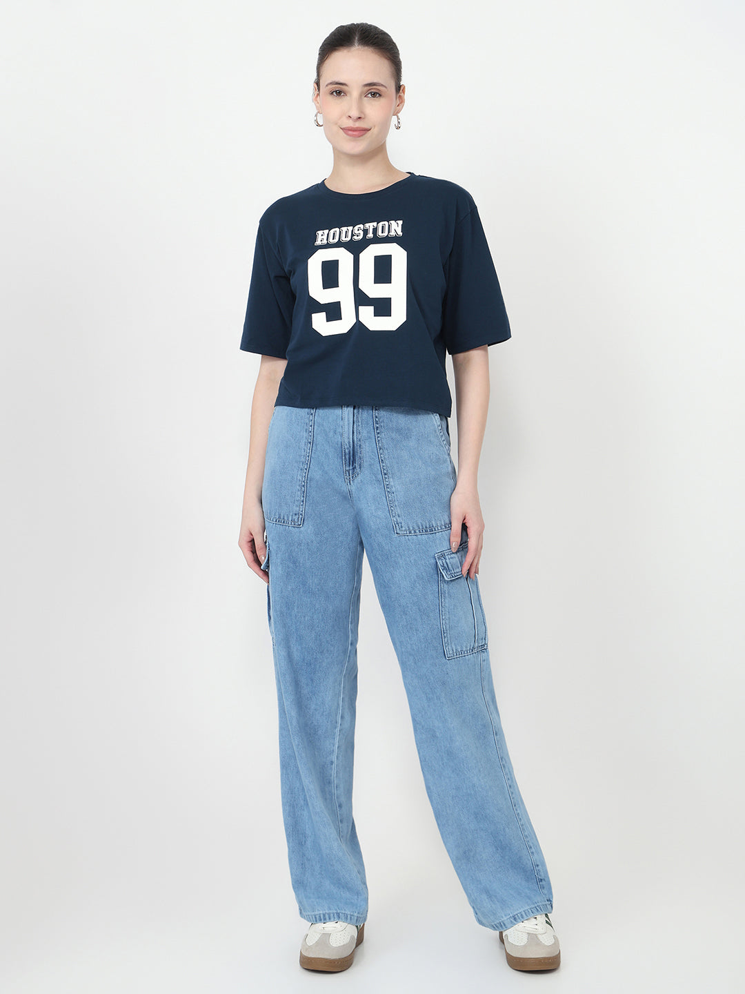 Women Graphic Crop Slim Fit Tees