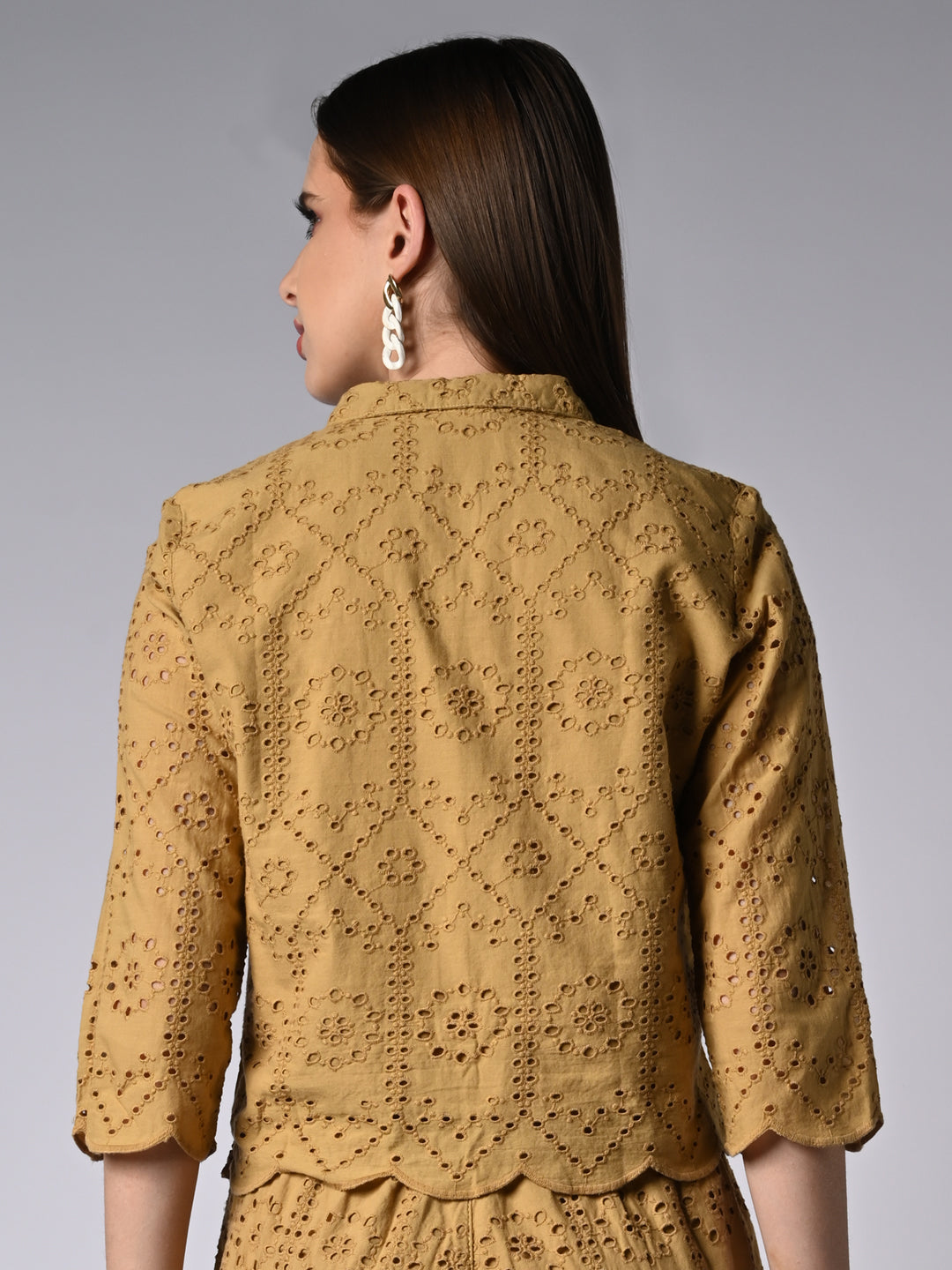 Women Self Design Mustard Shirt