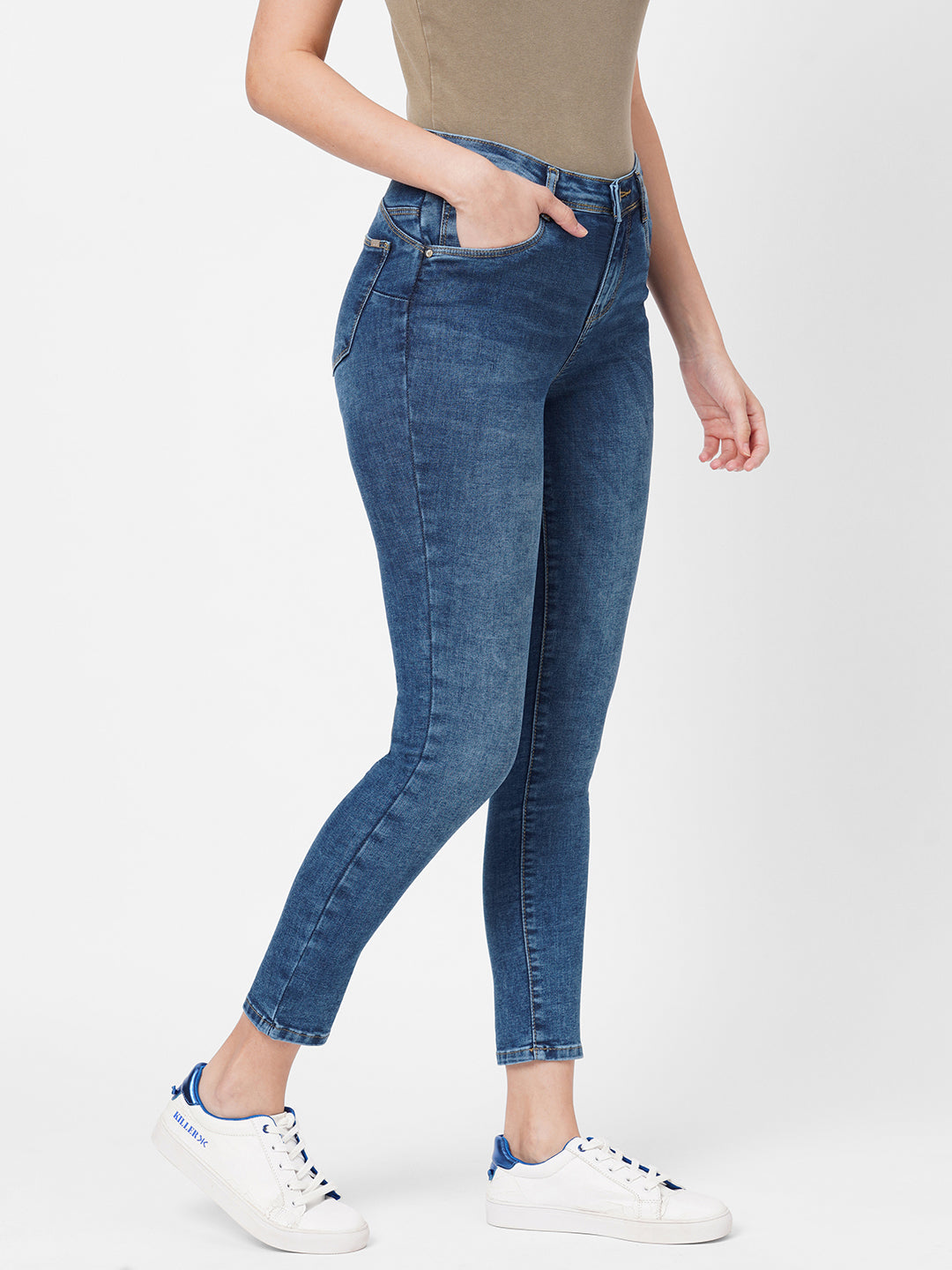Women Blue Mid-Rise Push Up Super Skinny Jeans