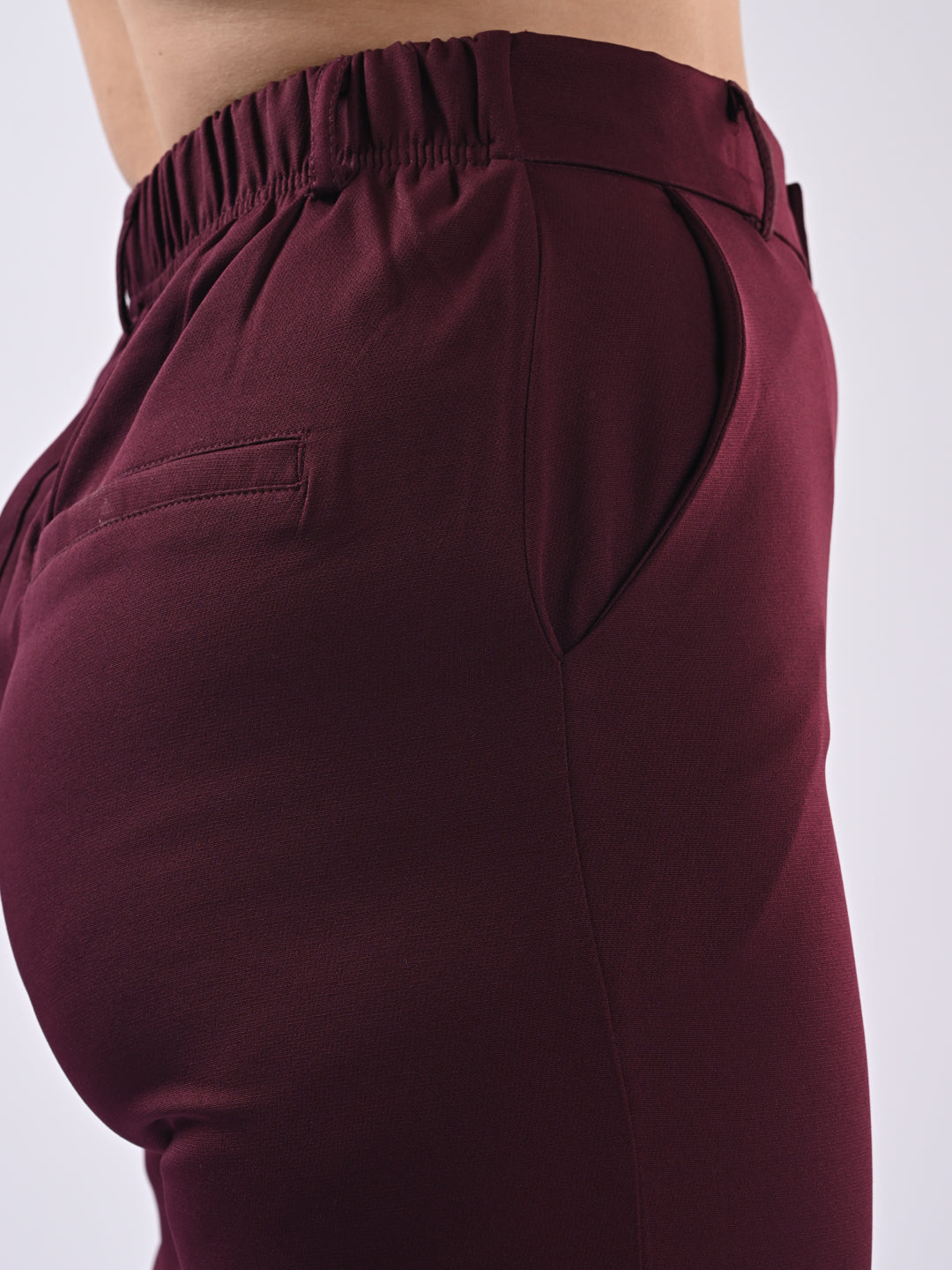 Women Wine Mid-Rise Wide Leg Trousers