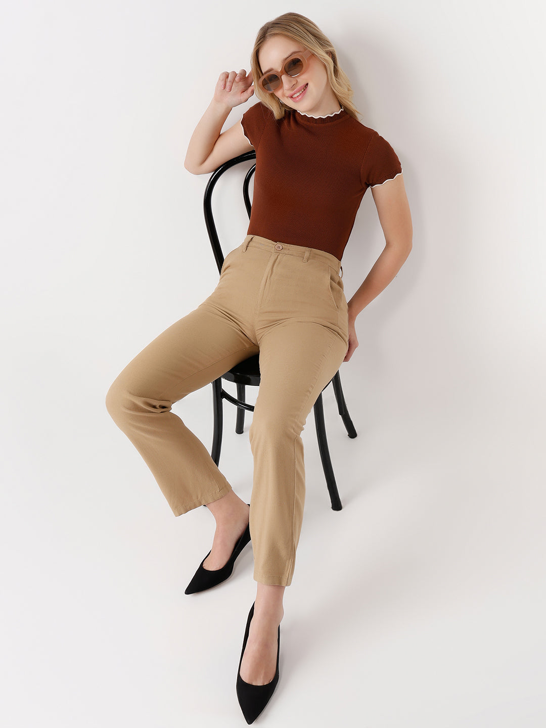 Women Sepia Slim Fit Flat Knit