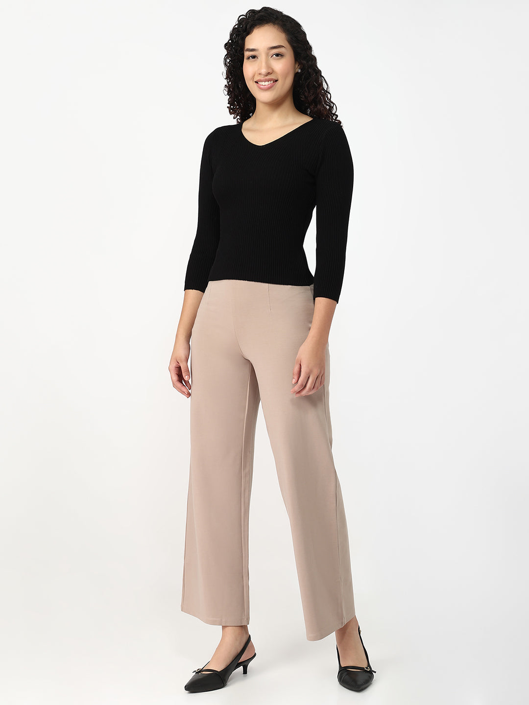 Women Black Slim Fit Flat Knit