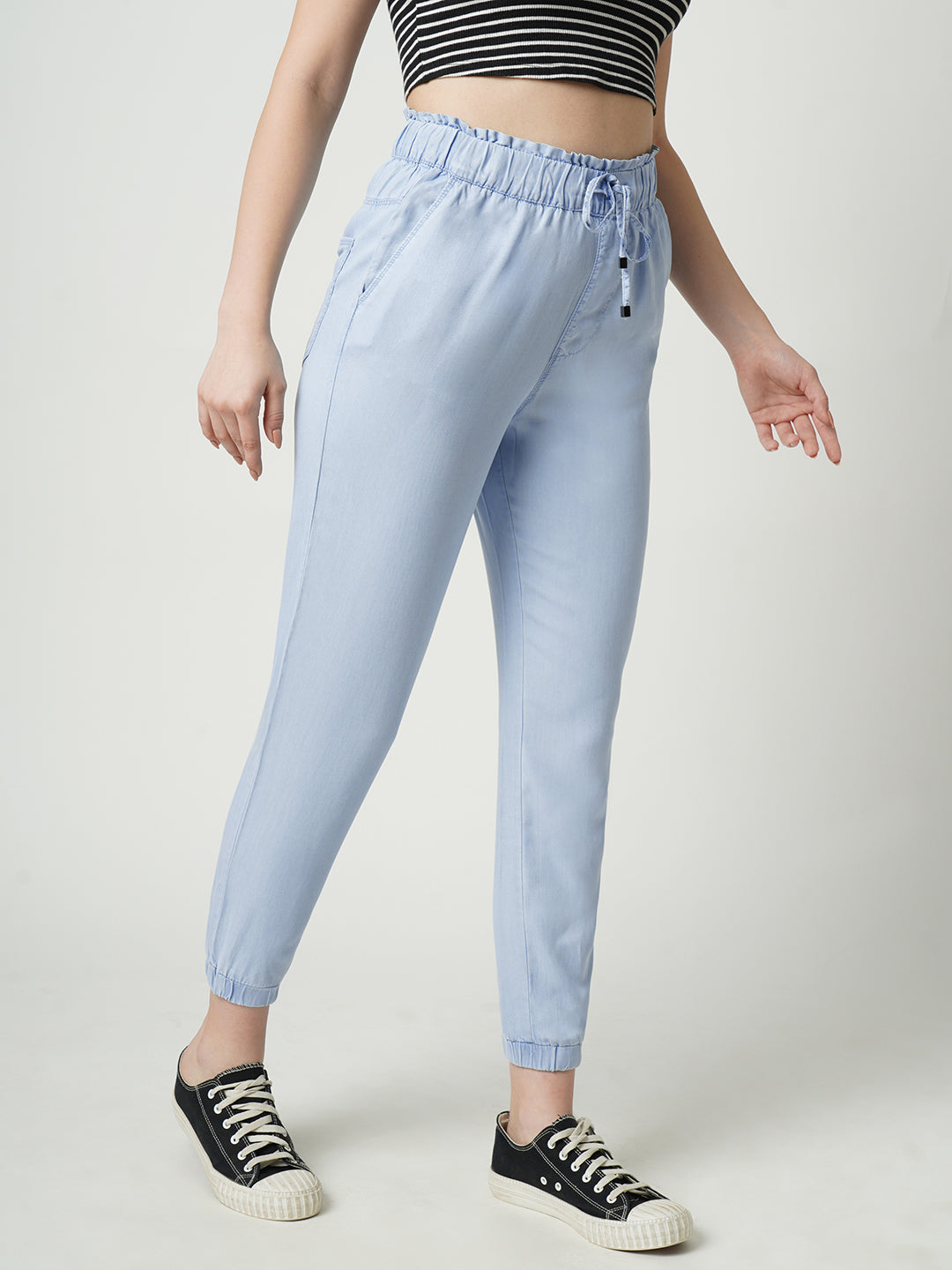 Women High-Rise Slim Fit Denim Joggers