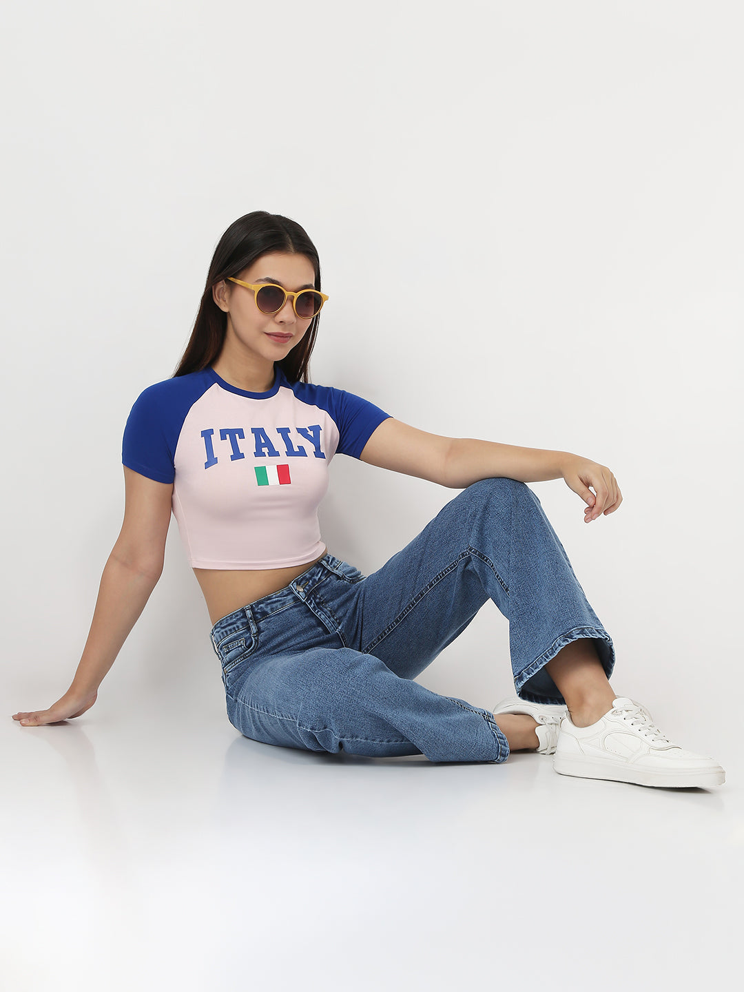 Women Baby Pink/Blue Slim Genz T-Shirt