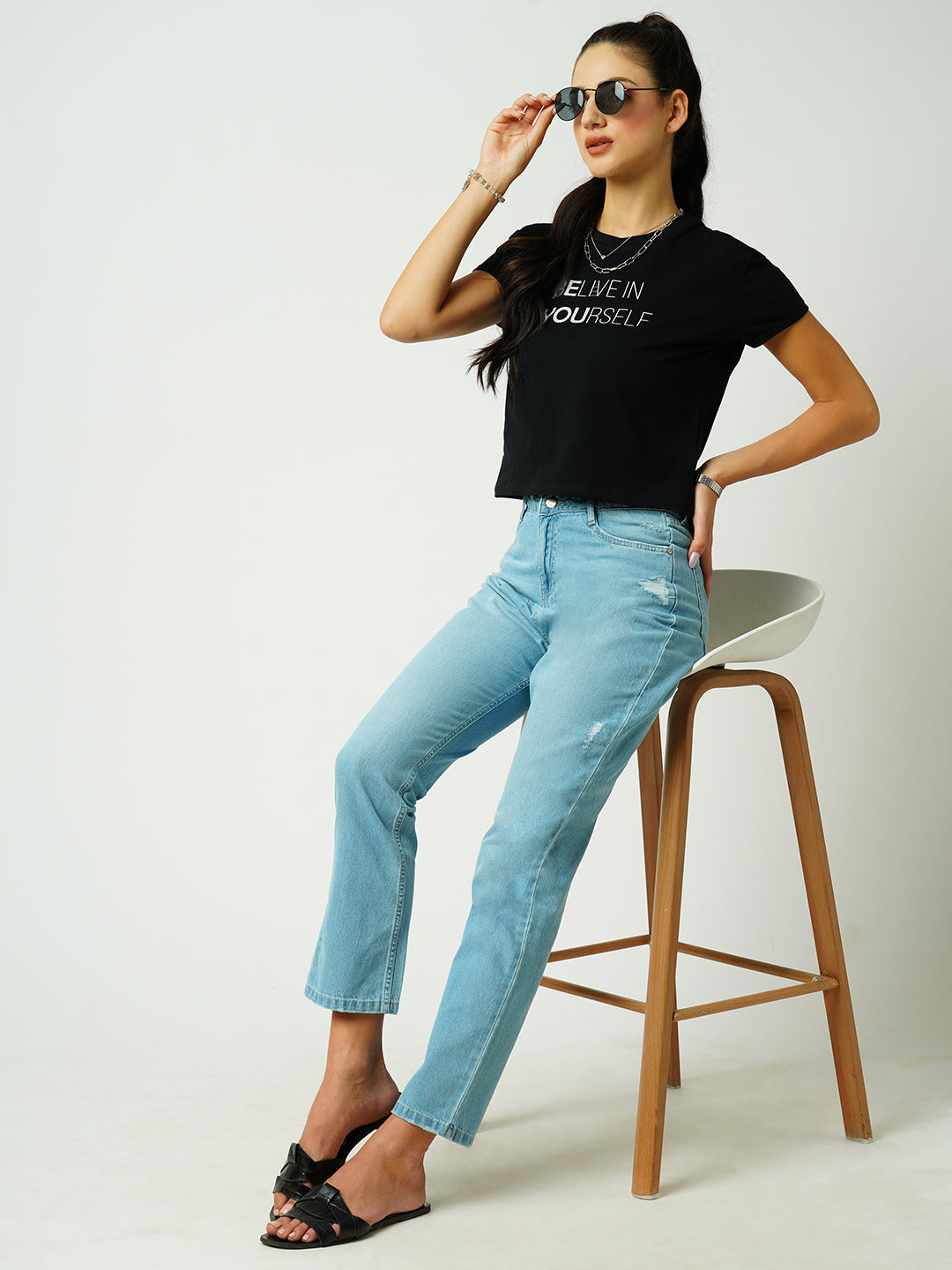 Women Light Blue High-Rise Straight Fit Jeans