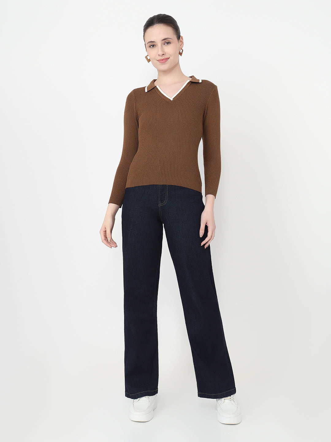 Women Sepia Slim Fit Flat Knit