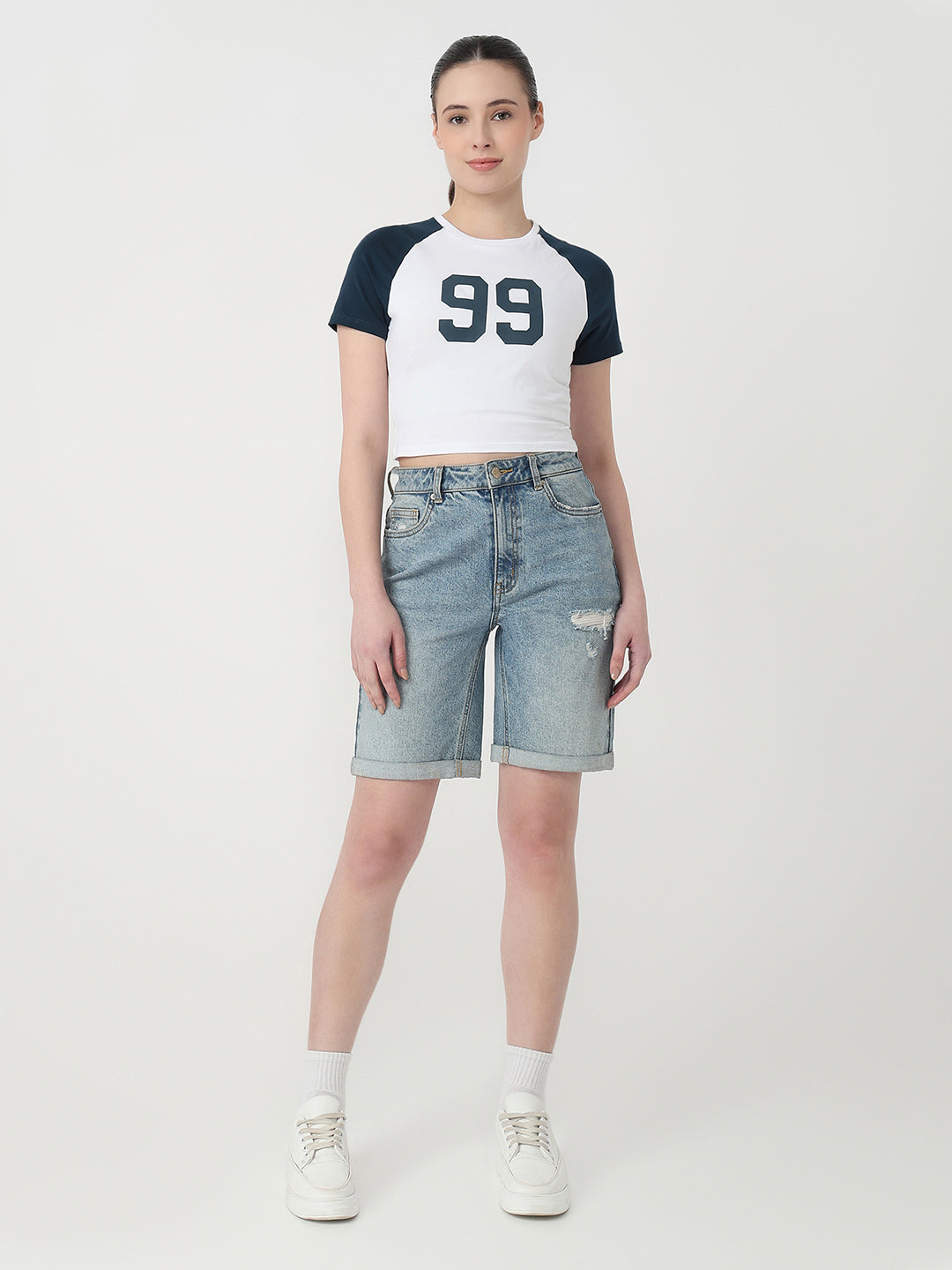 Women White/Airforce Genz T-Shirt