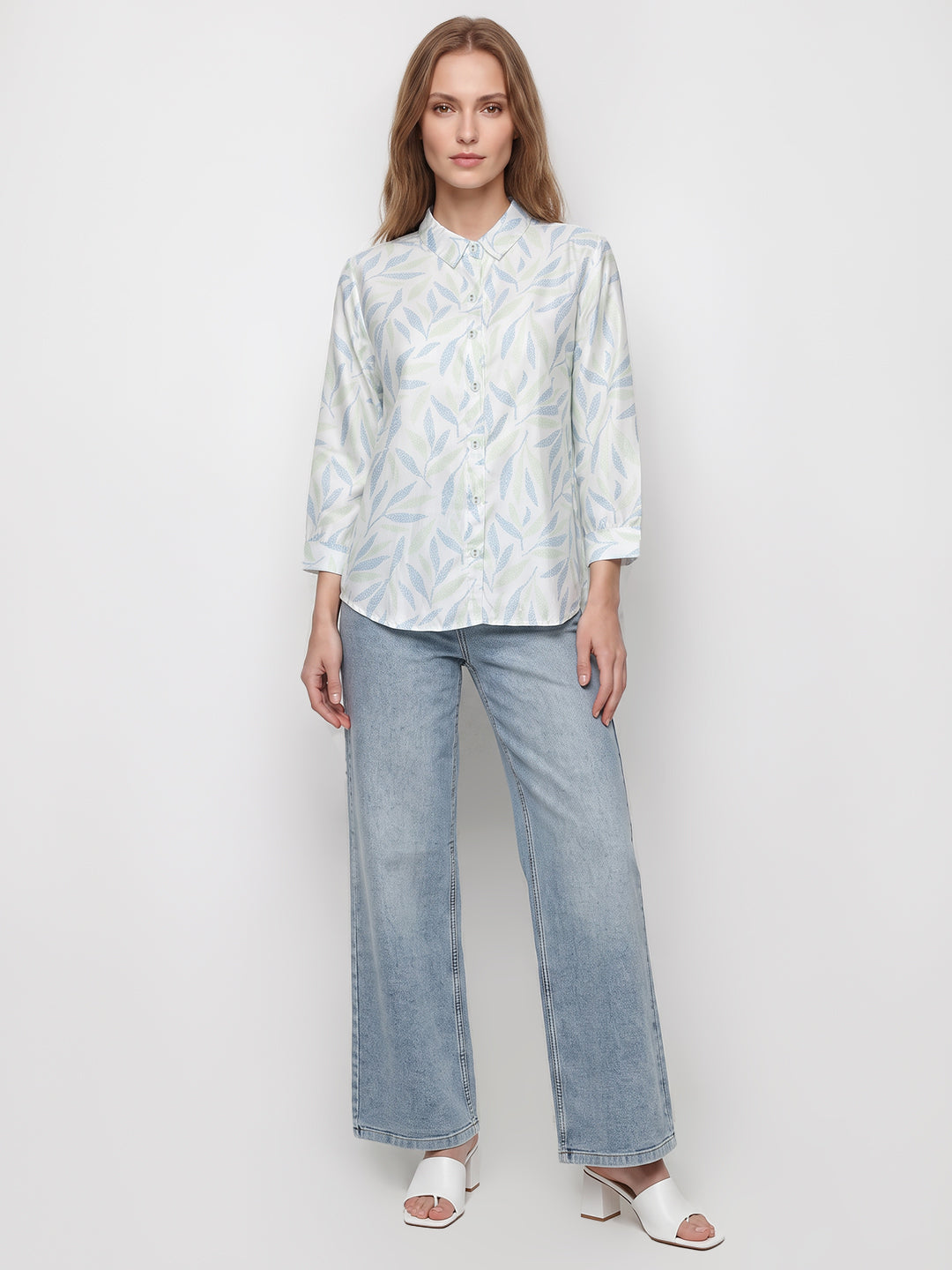 Women Mint/Blue Leaf Shirt