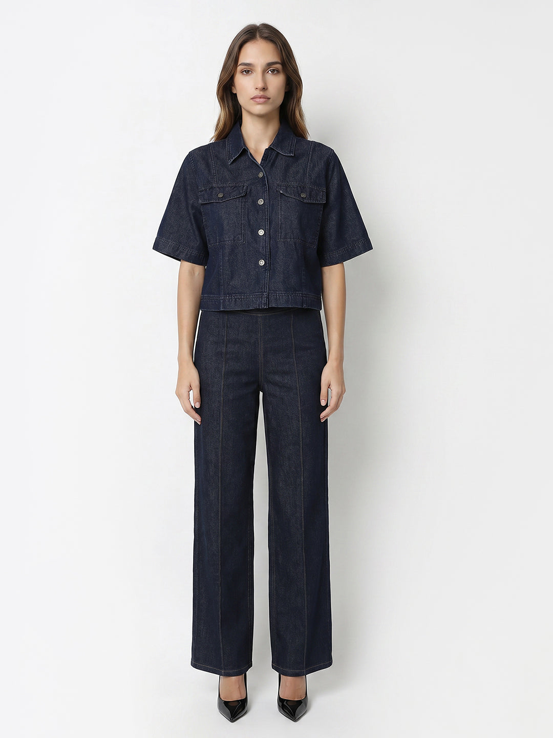 Women Dark Blue Denim Shirt