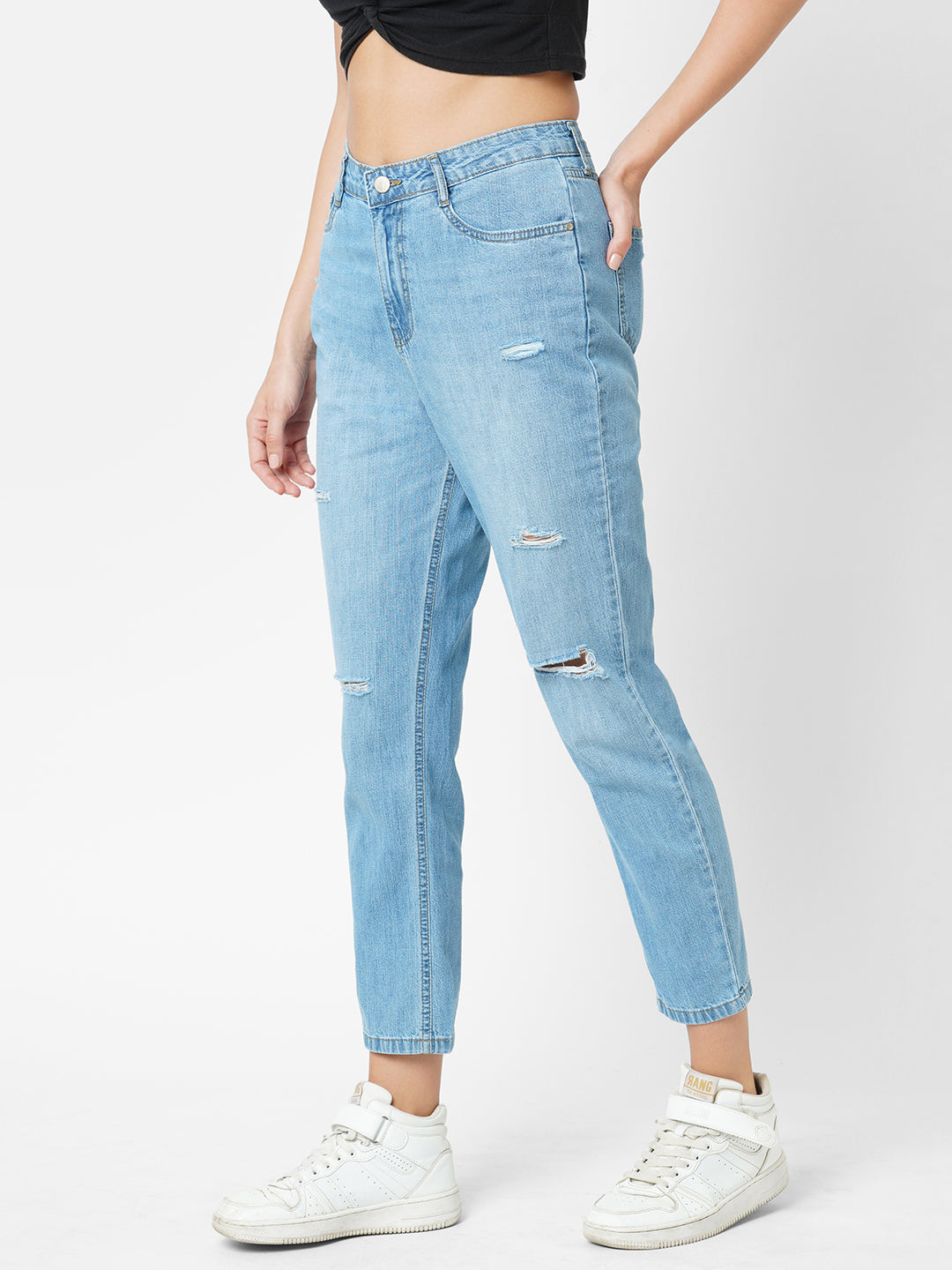 Women Blue High-Rise Slim Straight Fit Jeans