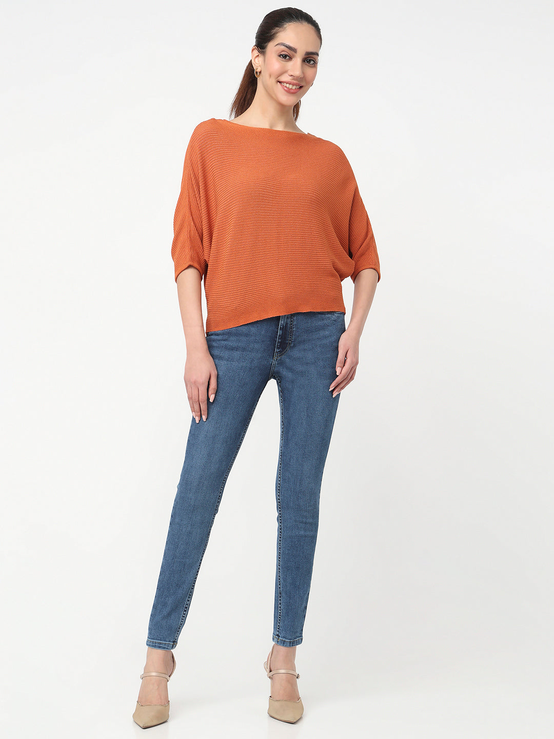 Women Burnt Orange Batsleeve Top