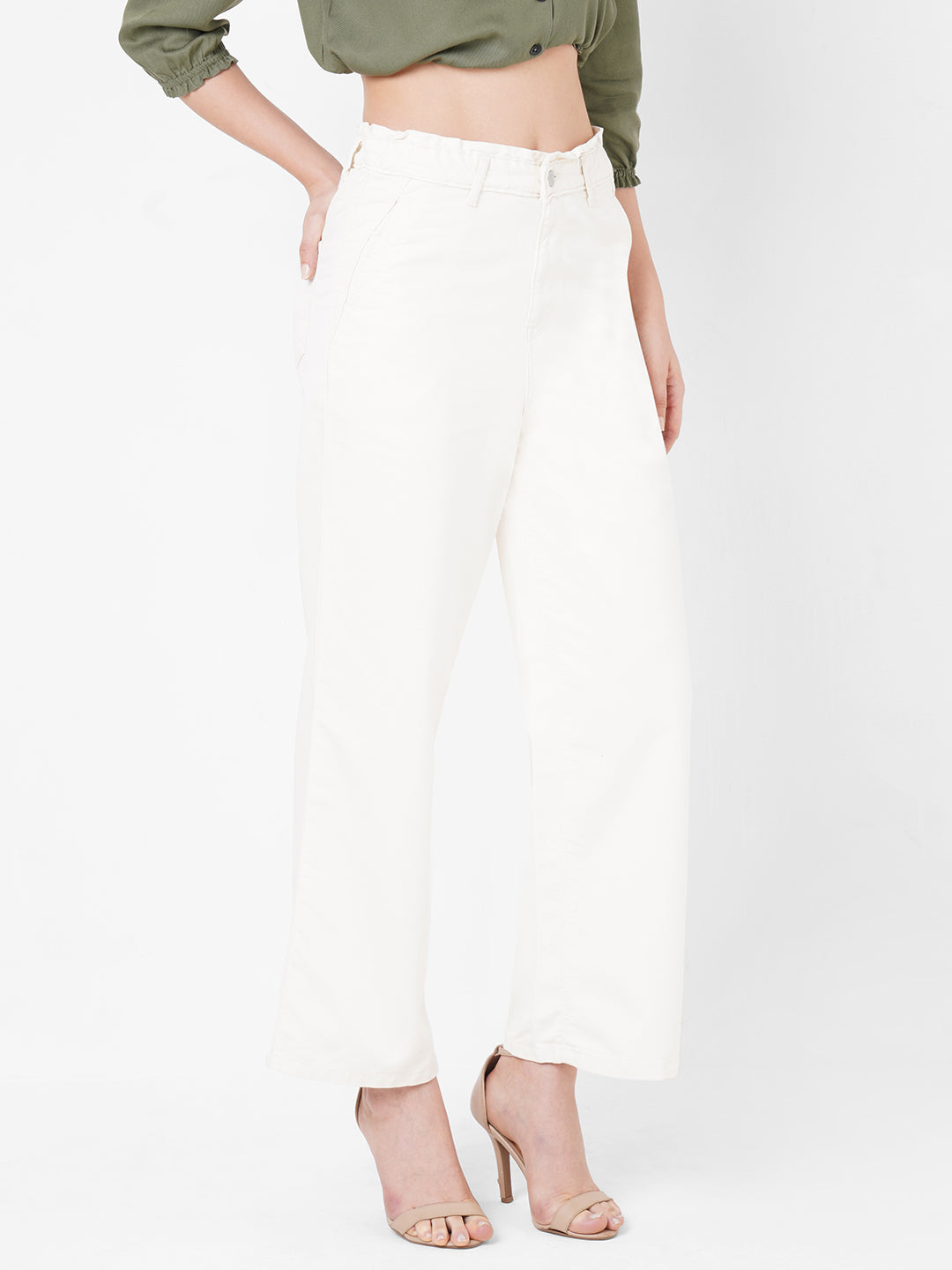 Women Ecru High-Rise Wide Leg Jeans