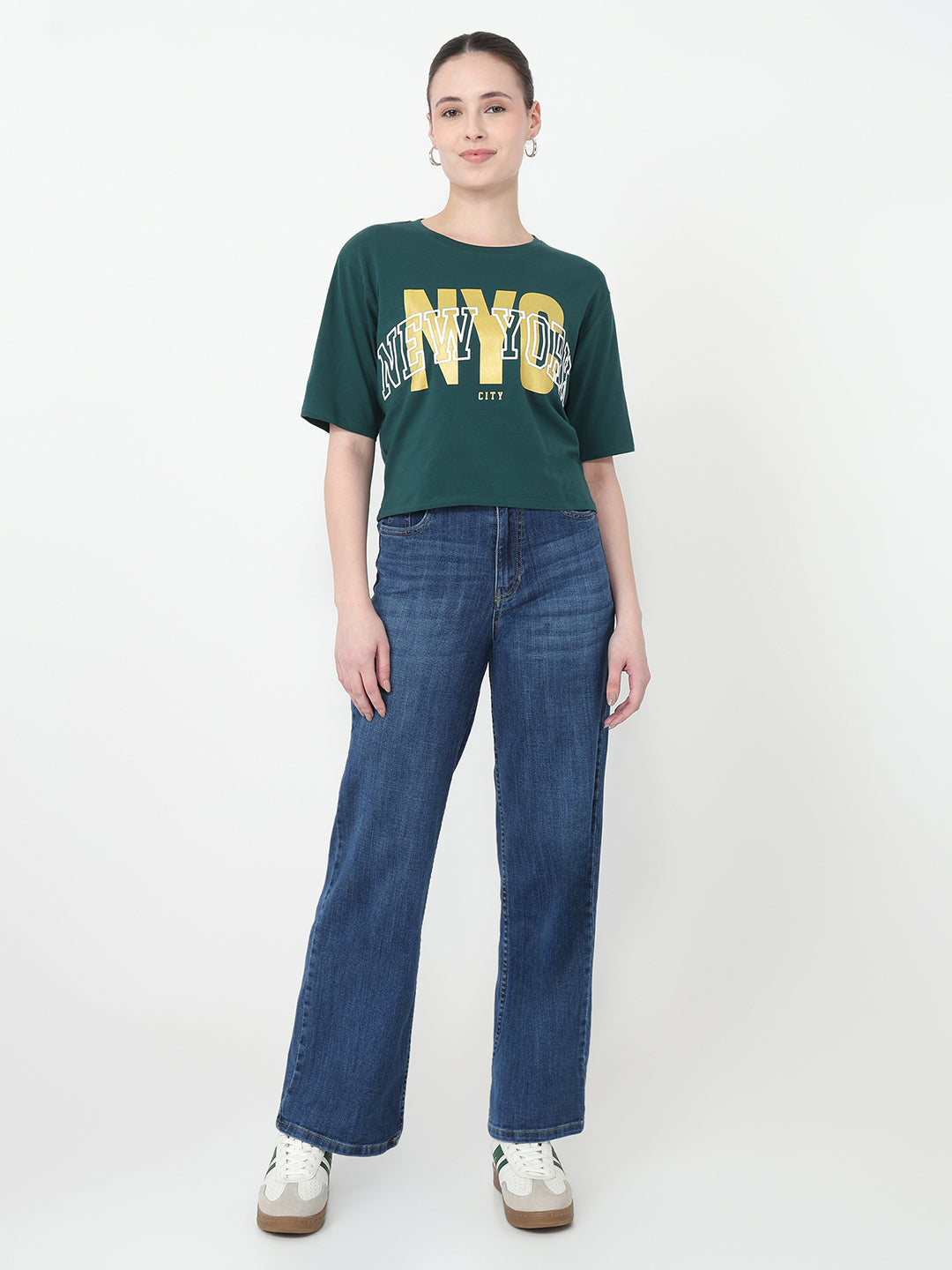 Women Graphic Crop Slim Fit Tees