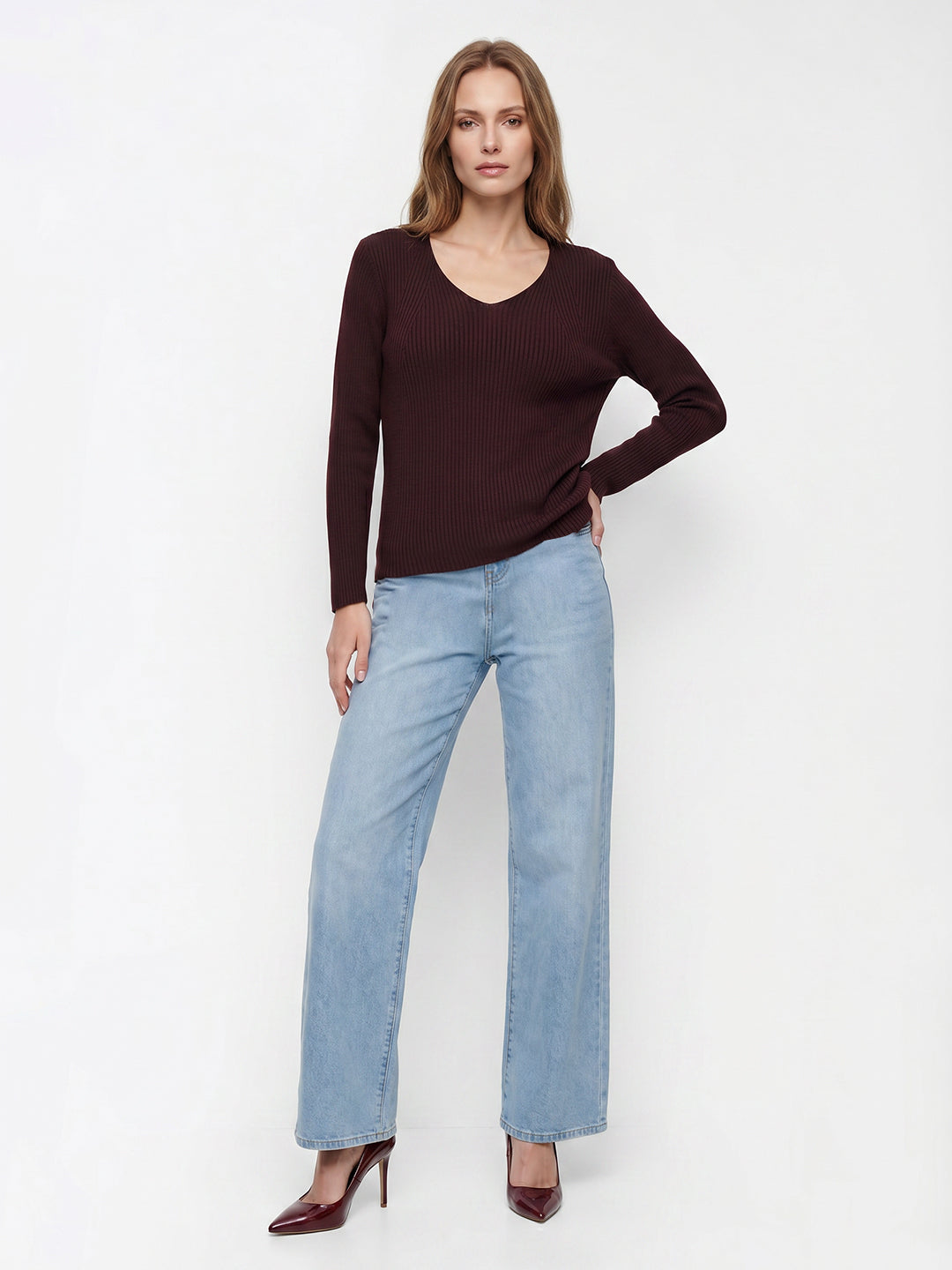 Women Wine Flat Knit