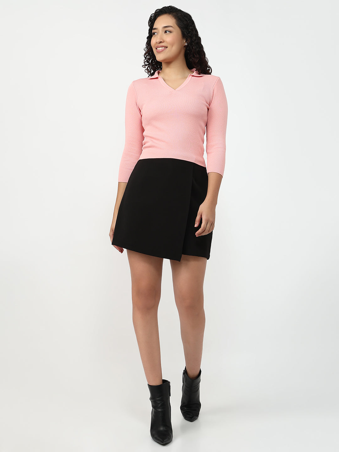 Women Peach Pink Slim Fit Flat Knit
