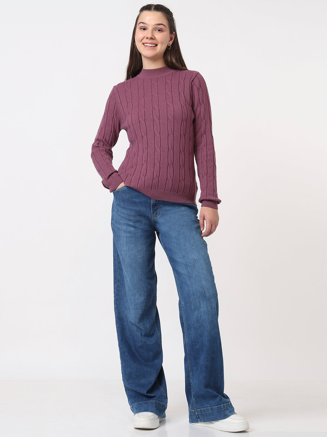 Women Mauve Slim Fit Sweater