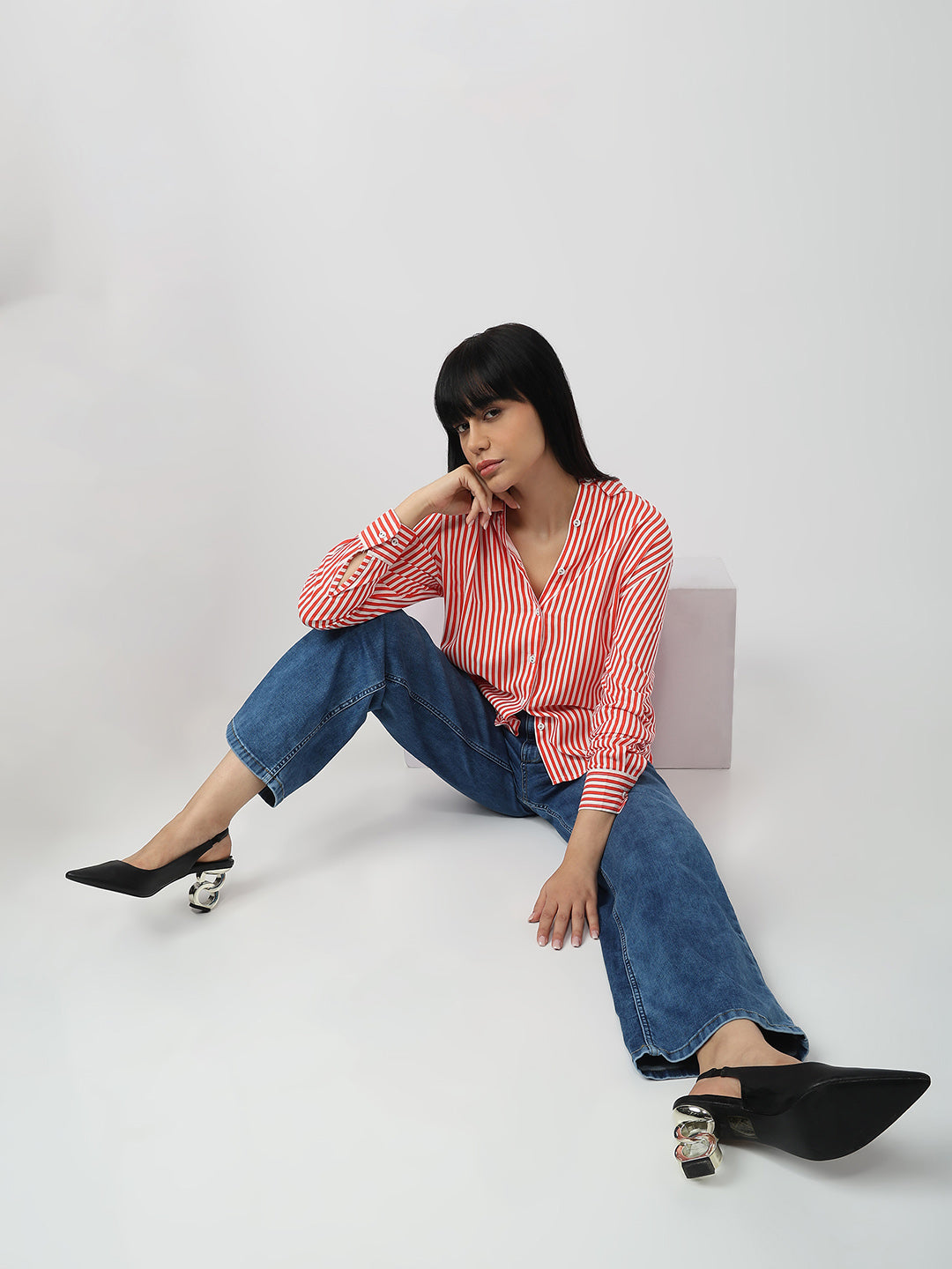 Women Flame/White Oversized Shirt