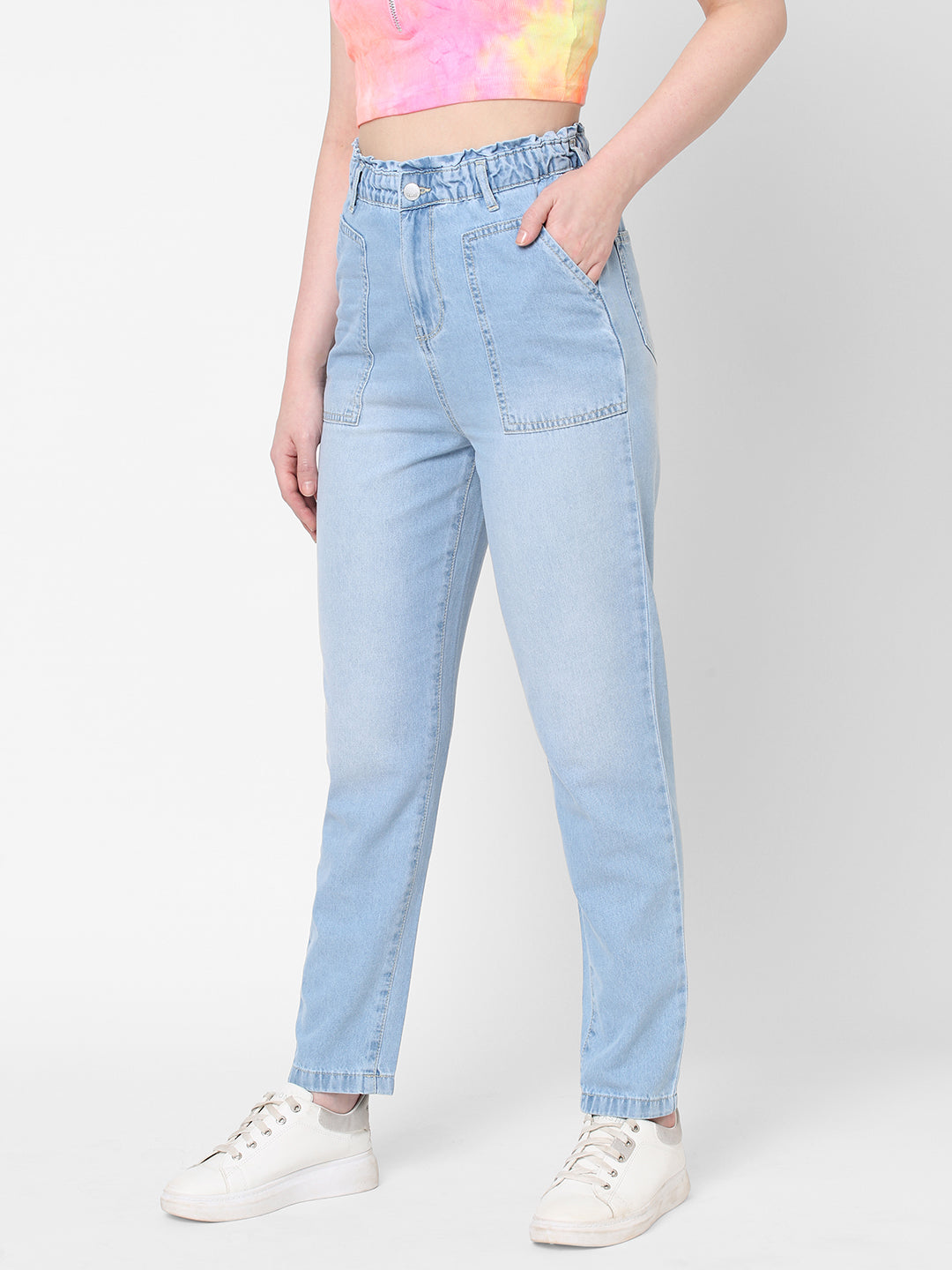 Women Light Blue High-Rise Baggy Fit Jeans