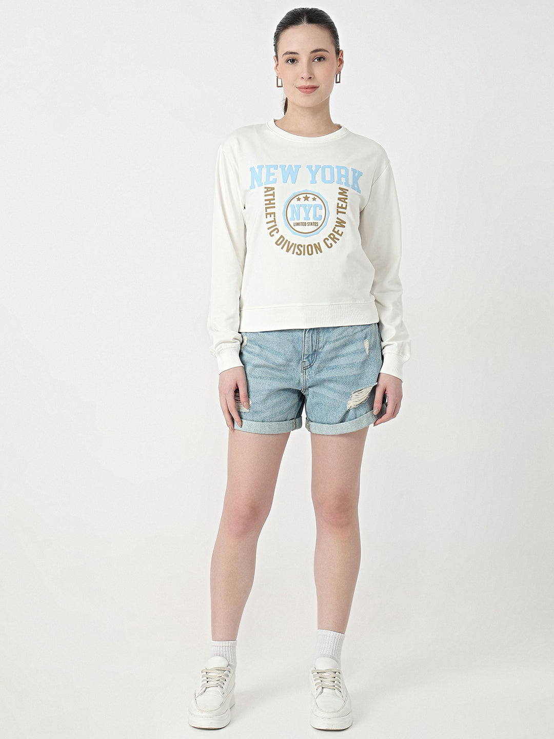 Women Off White Slim Fit Sweatshirt
