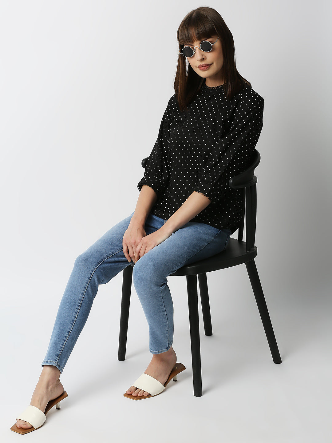 Women Black Polka Dot Top
