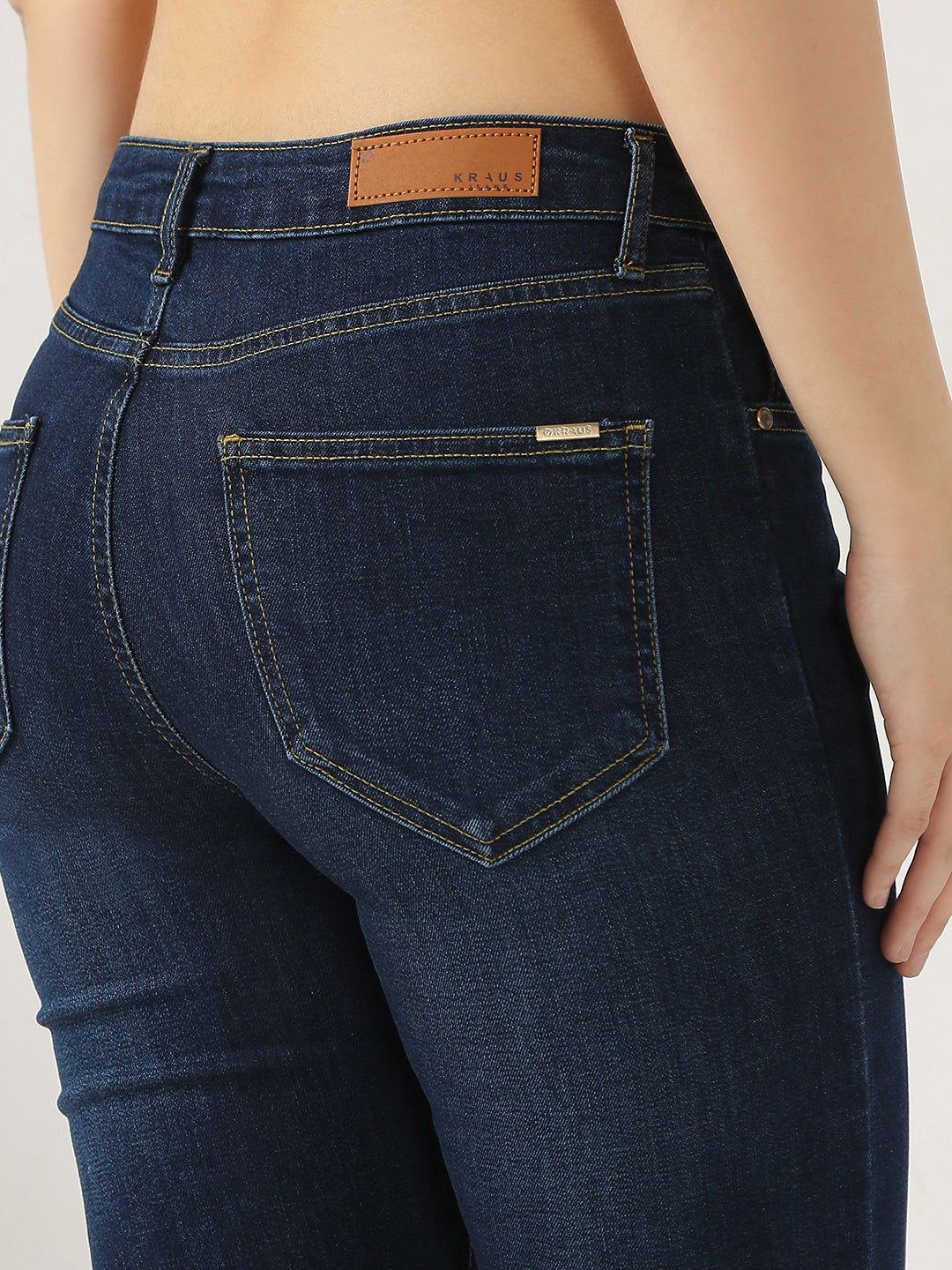Women Dark Blue High-Rise Slim Straight Jeans