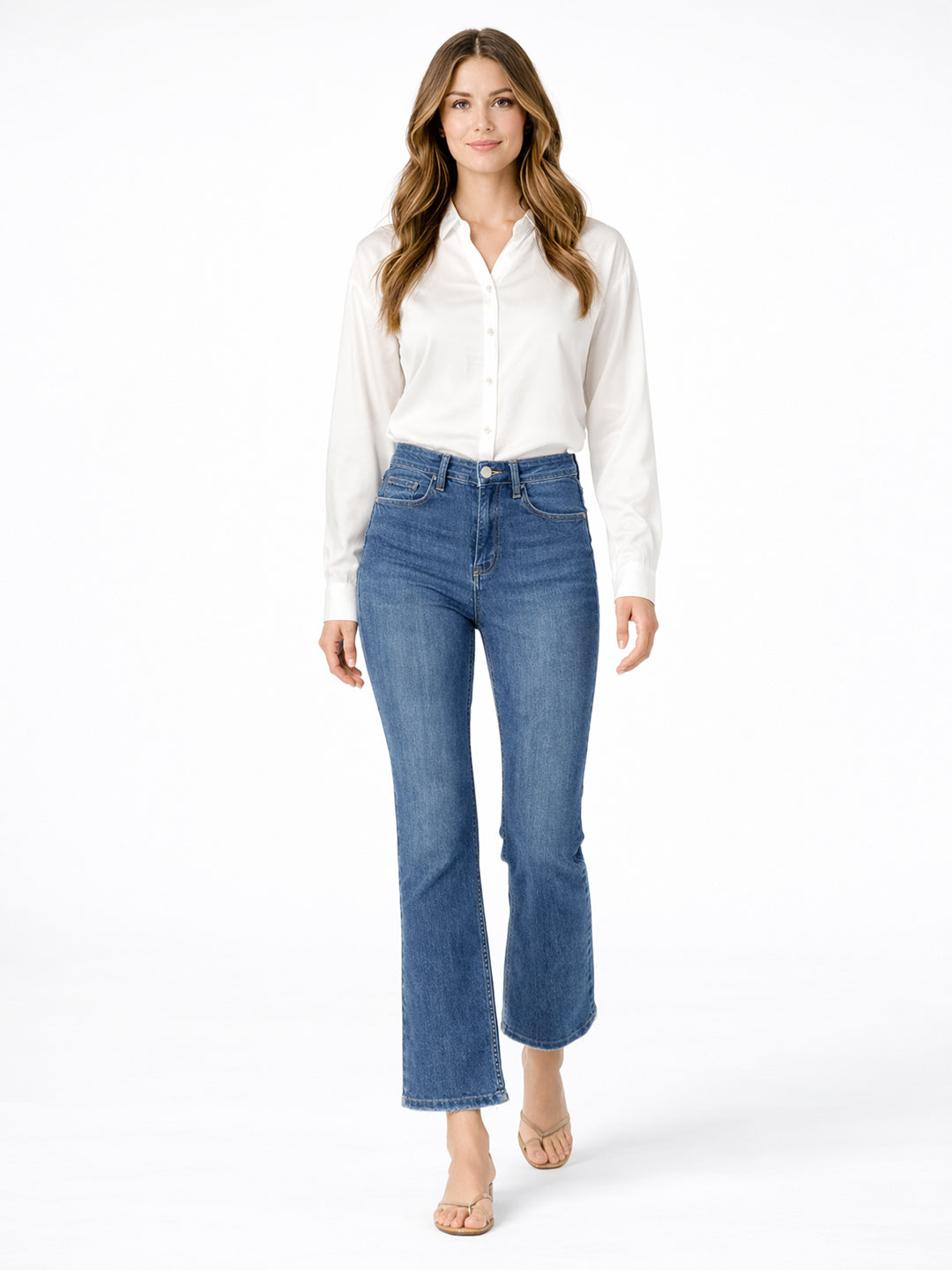 Women Blue High-Rise Crop Flare Jeans