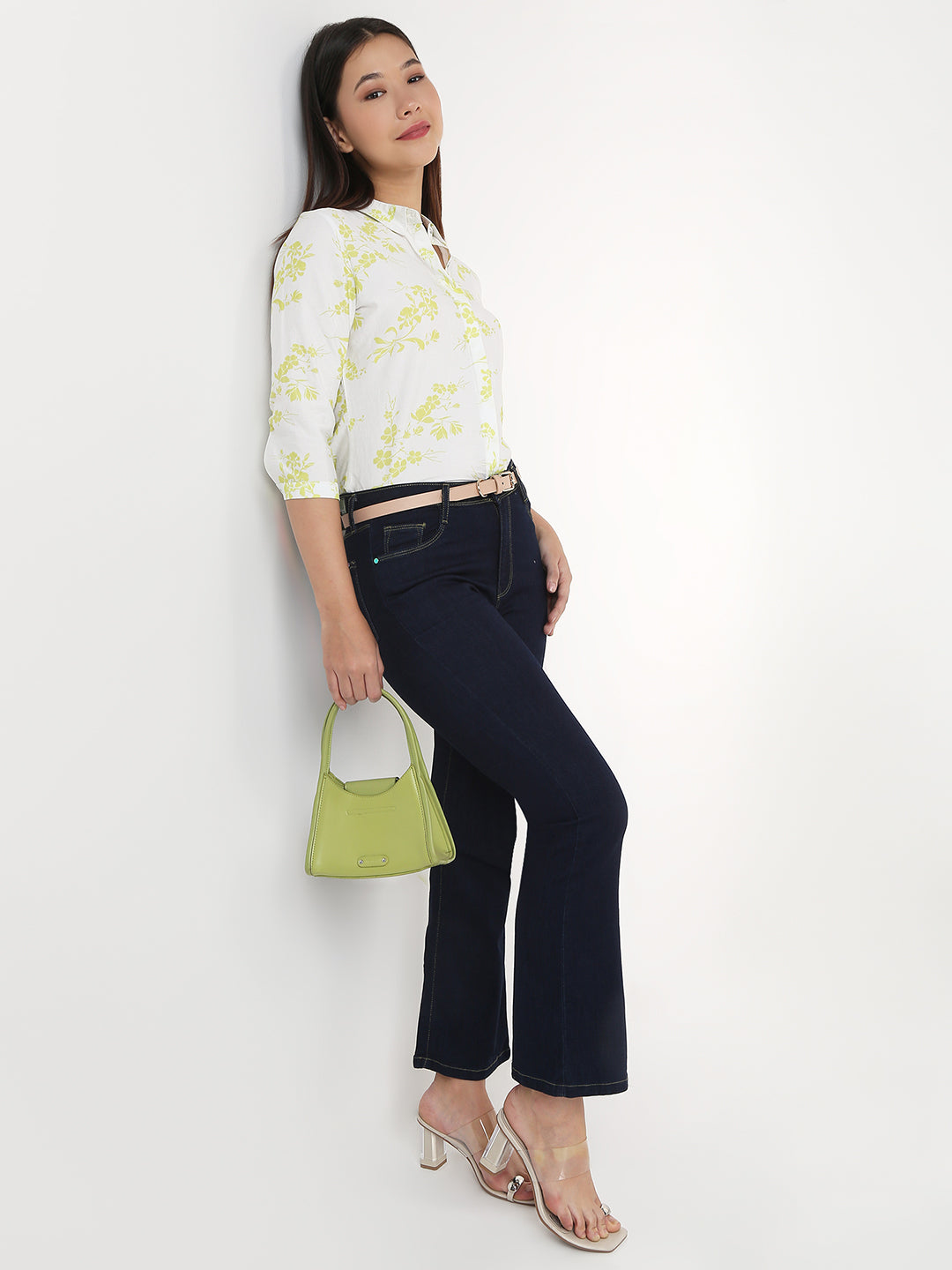 Women Lime/White Slim Shirt