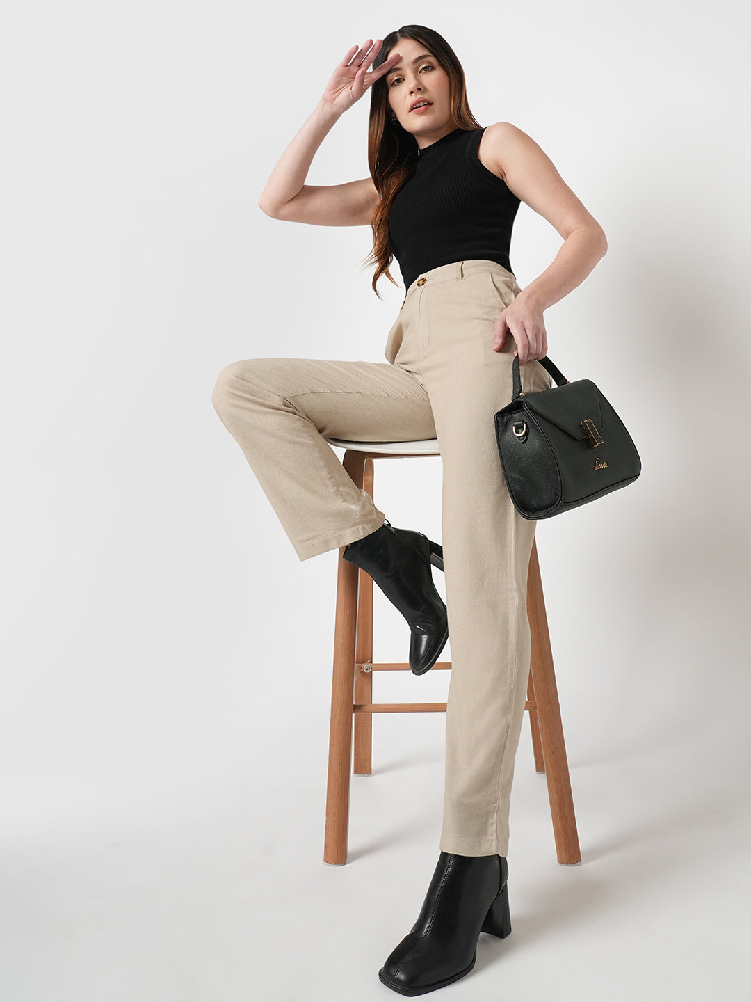 Women Oatmilk High-Rise Loose Straight Korean Pants