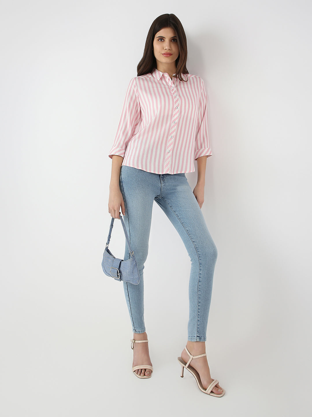 Women Blush Pink/White Striped Shirt