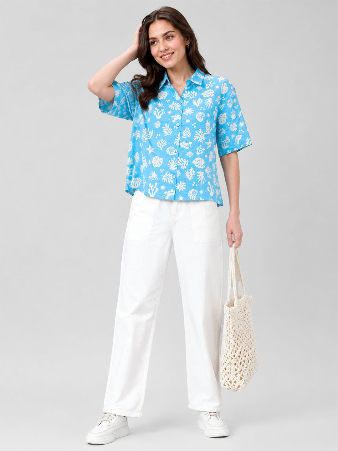 Women Sky Crop Shirt