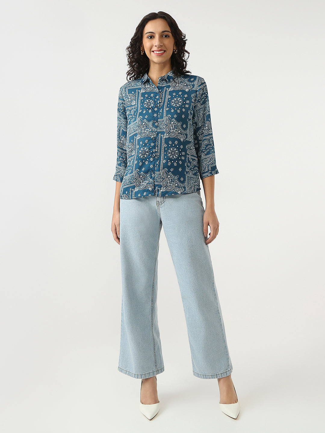 Women Teal Printed Shirt