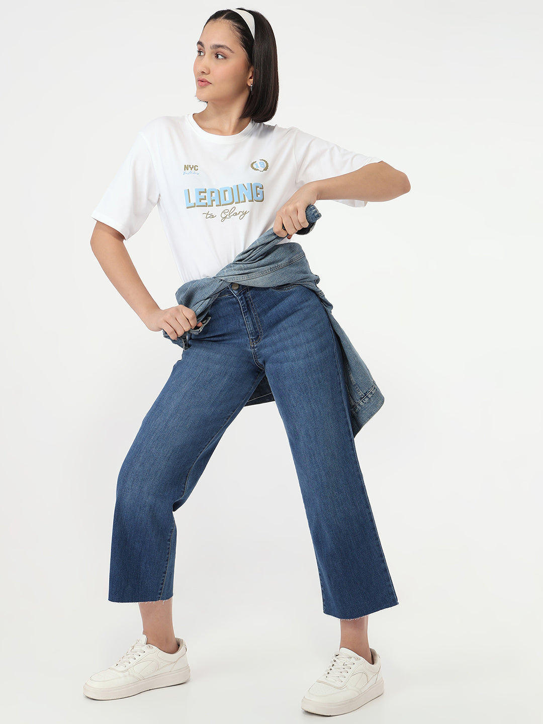 Women White Slim Fit Crop T-Shirt