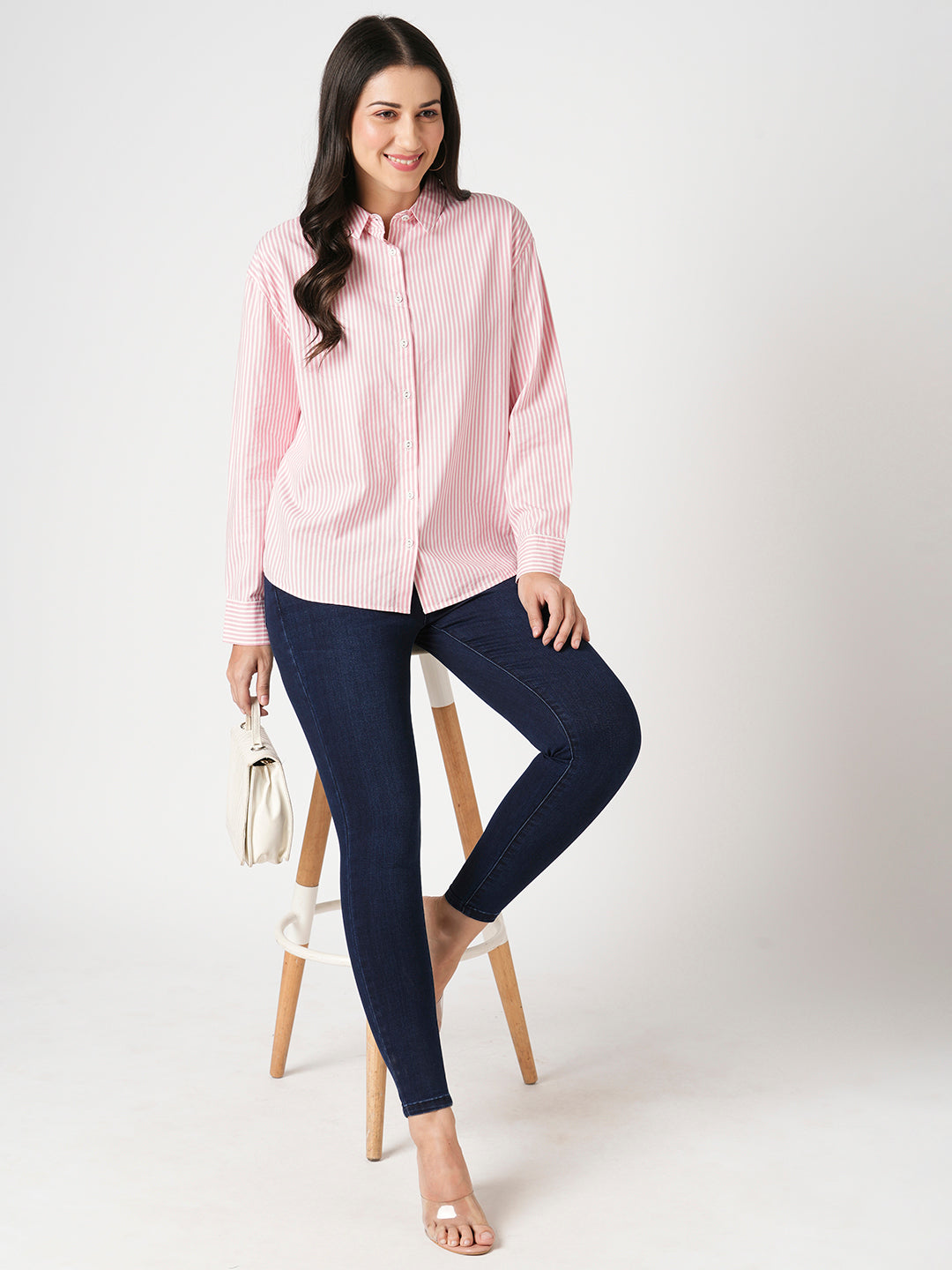 Women Peach/White Oversized Shirt