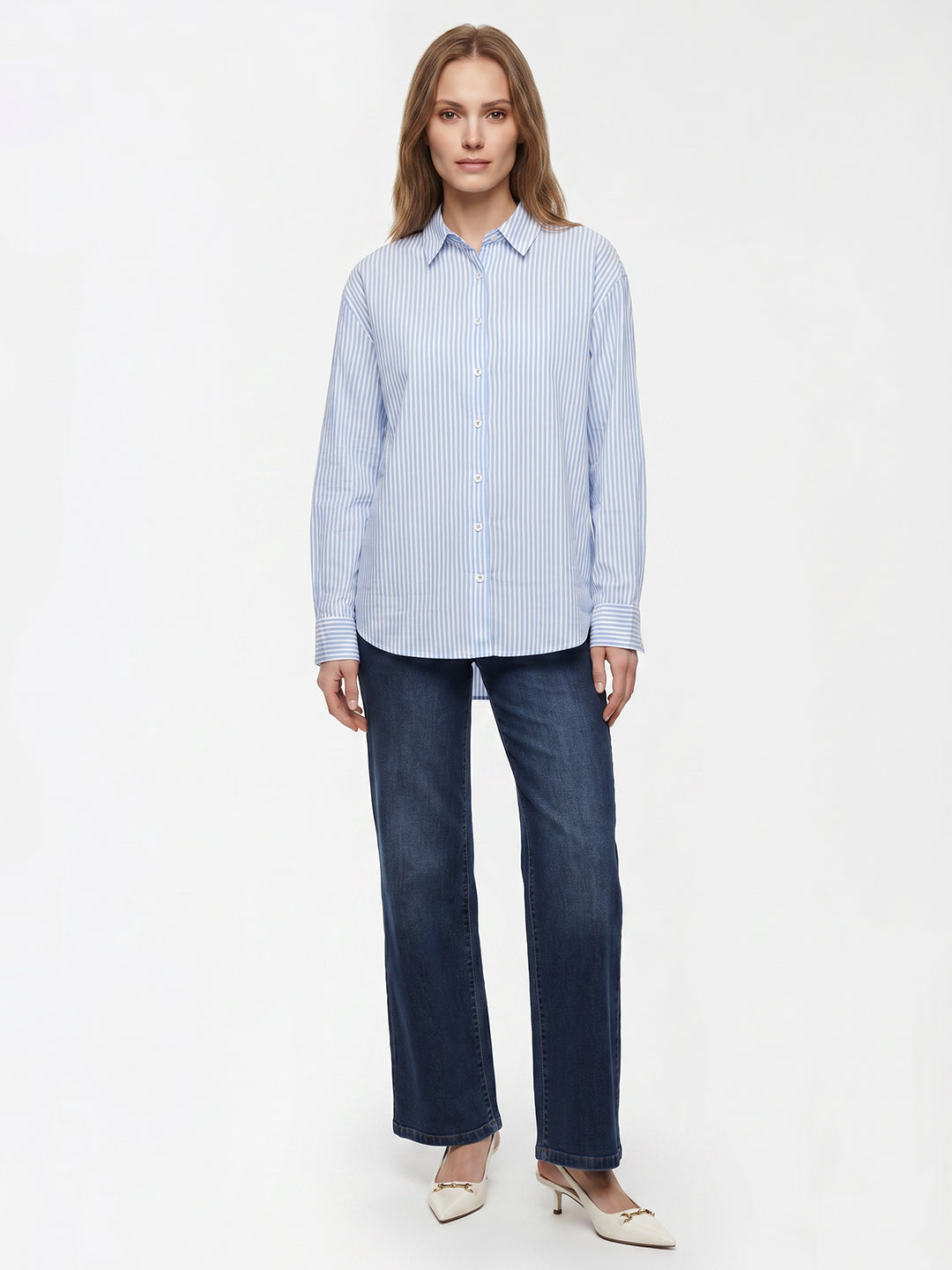 Women Sky/White Oversize Shirt